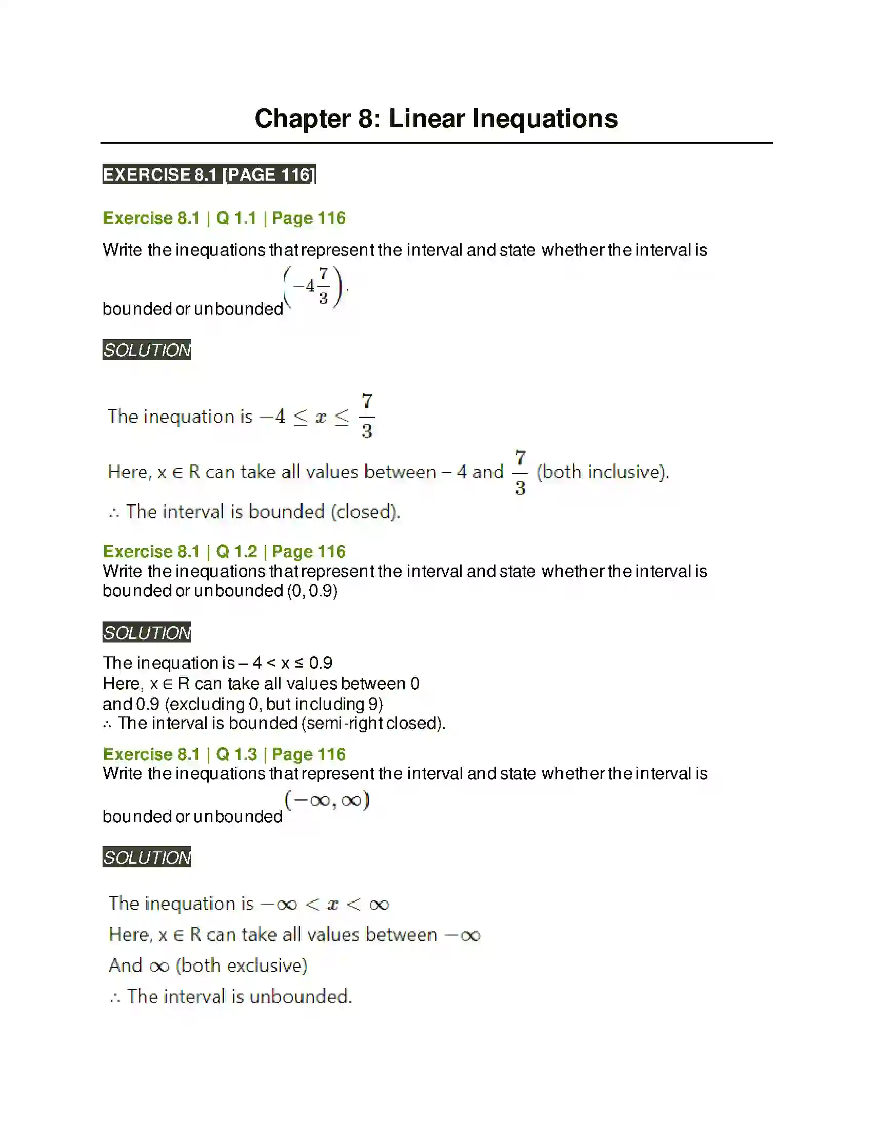 Maharashtra Board Class 11th Mathematics & Statistics - 2 Linear Inequations Solution 1