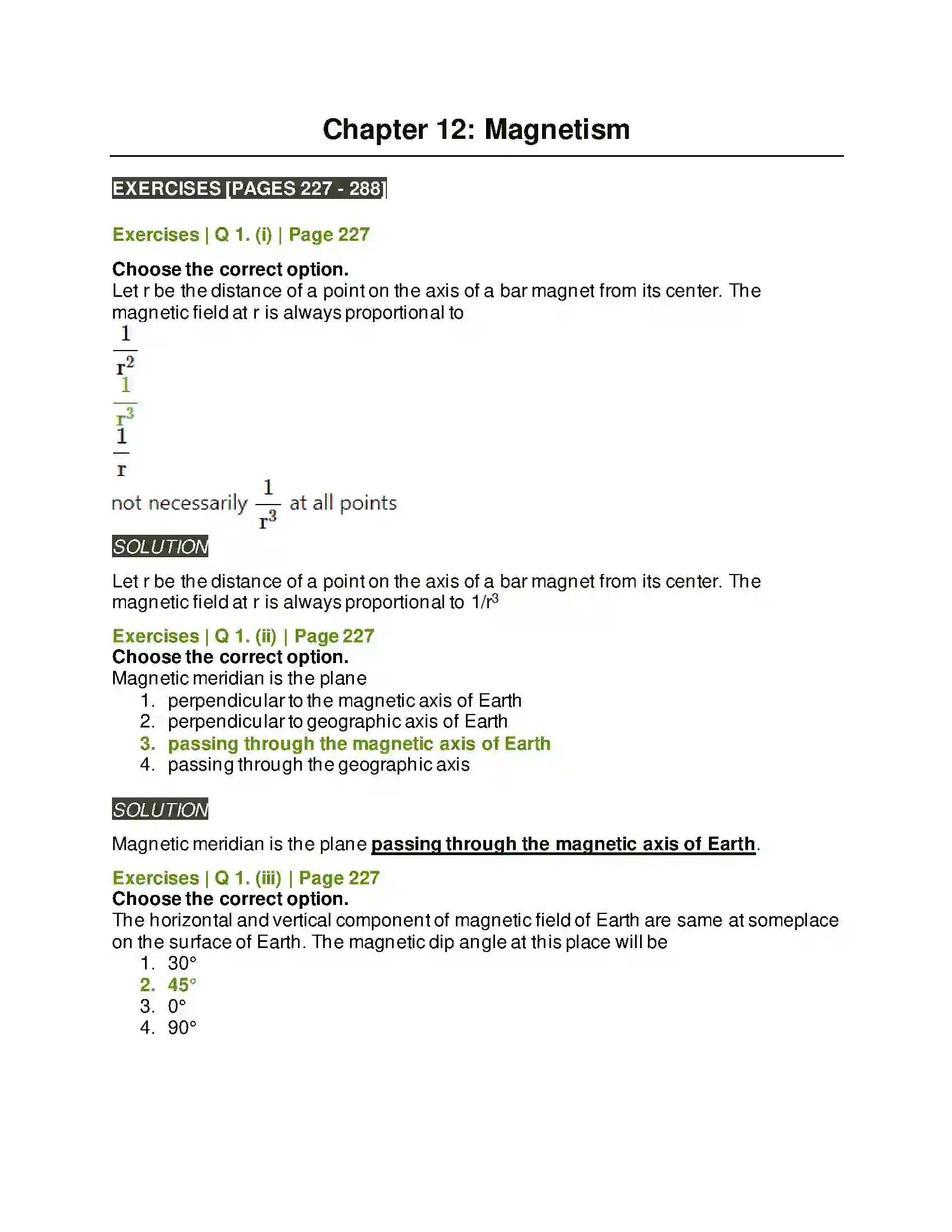 Maharashtra Board Class 11th Physics Magnetism Solution 1