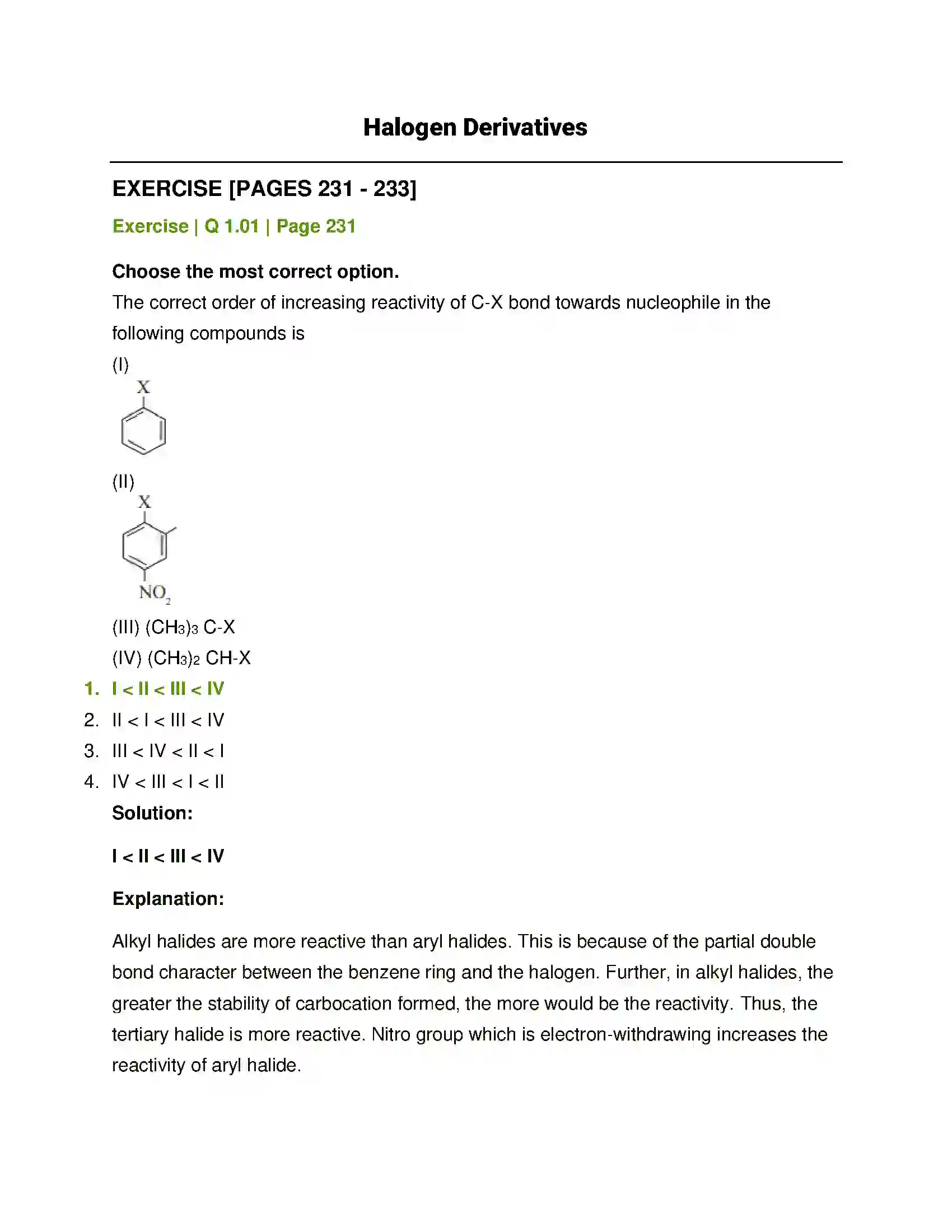 Maharashtra Board Class 12th Chemistry Halogen Derivatives Solution 1