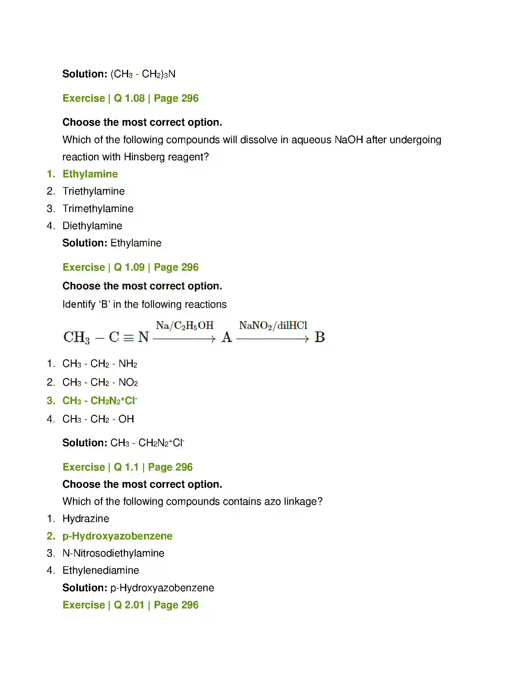 Maharashtra Board Class 12th Chemistry Amines Solution 3