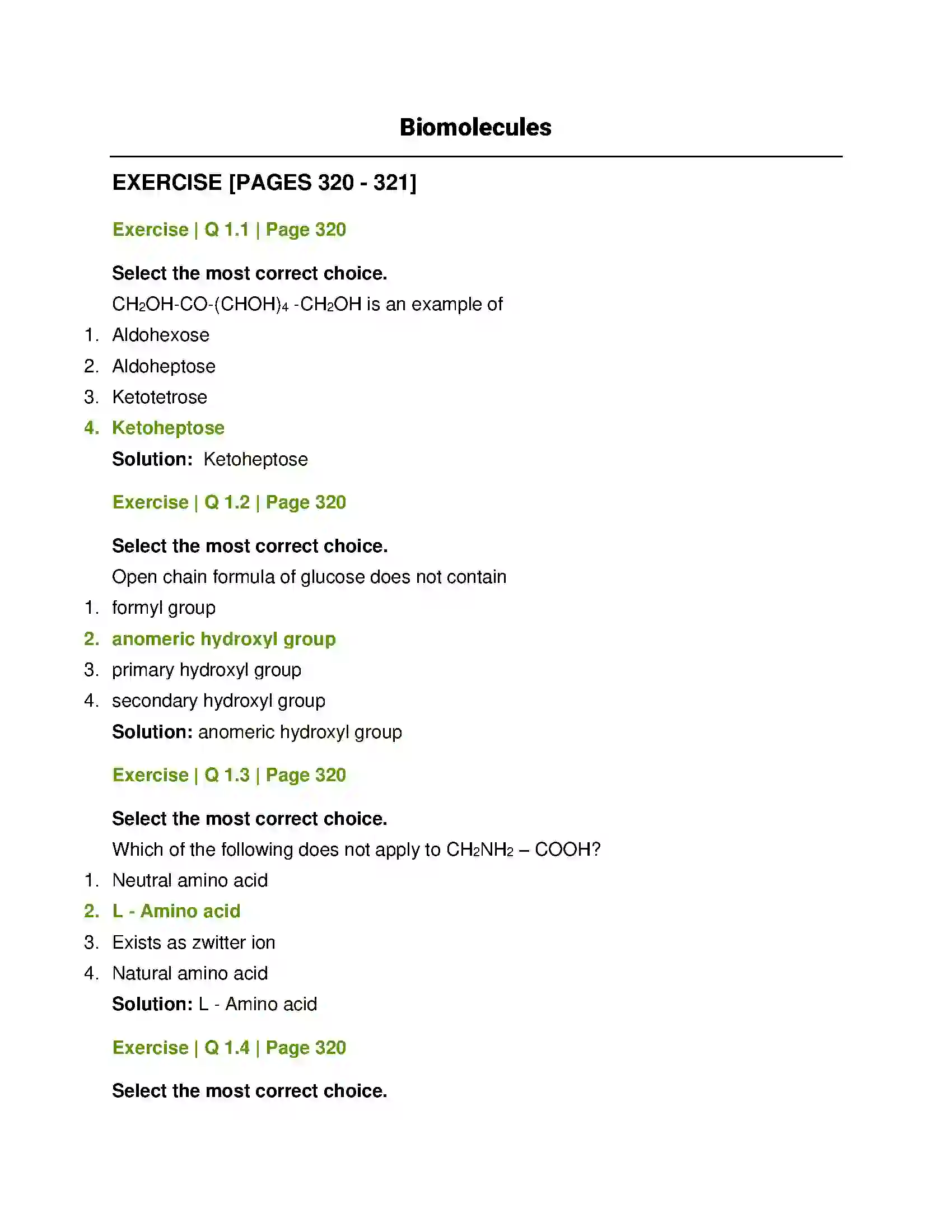 Maharashtra Board Class 12th Chemistry Biomolecules Solution 1
