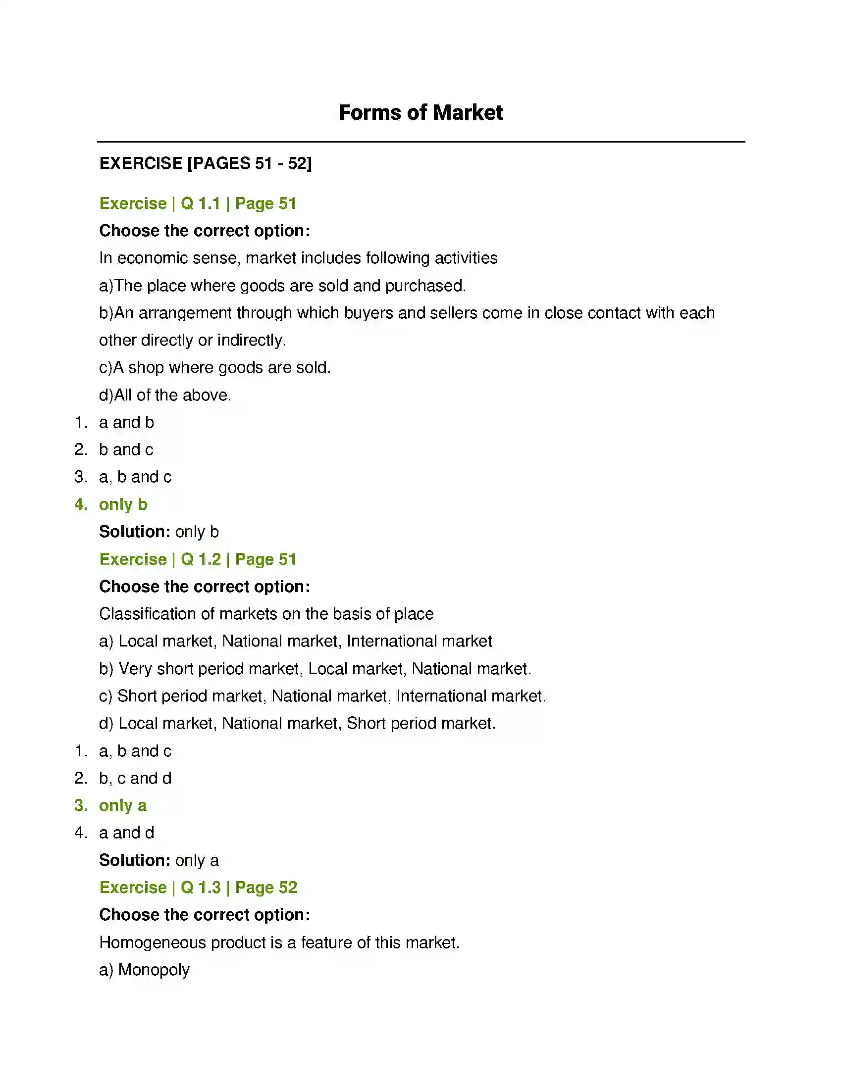 Maharashtra Board Class 12th Economics Forms of Market Solution 1