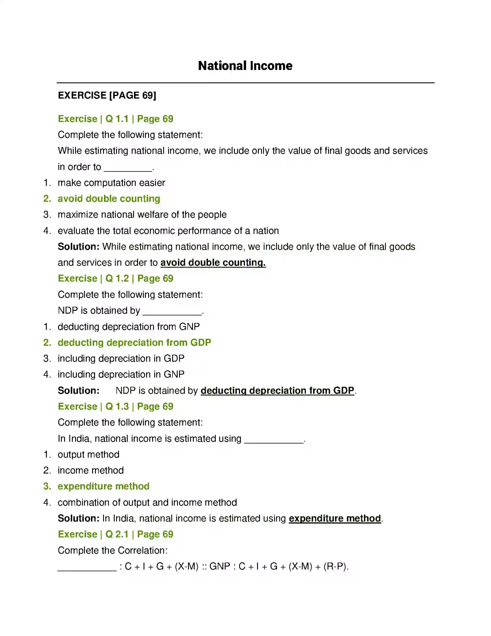 Maharashtra Board Class 12th Economics National Income Solution 1