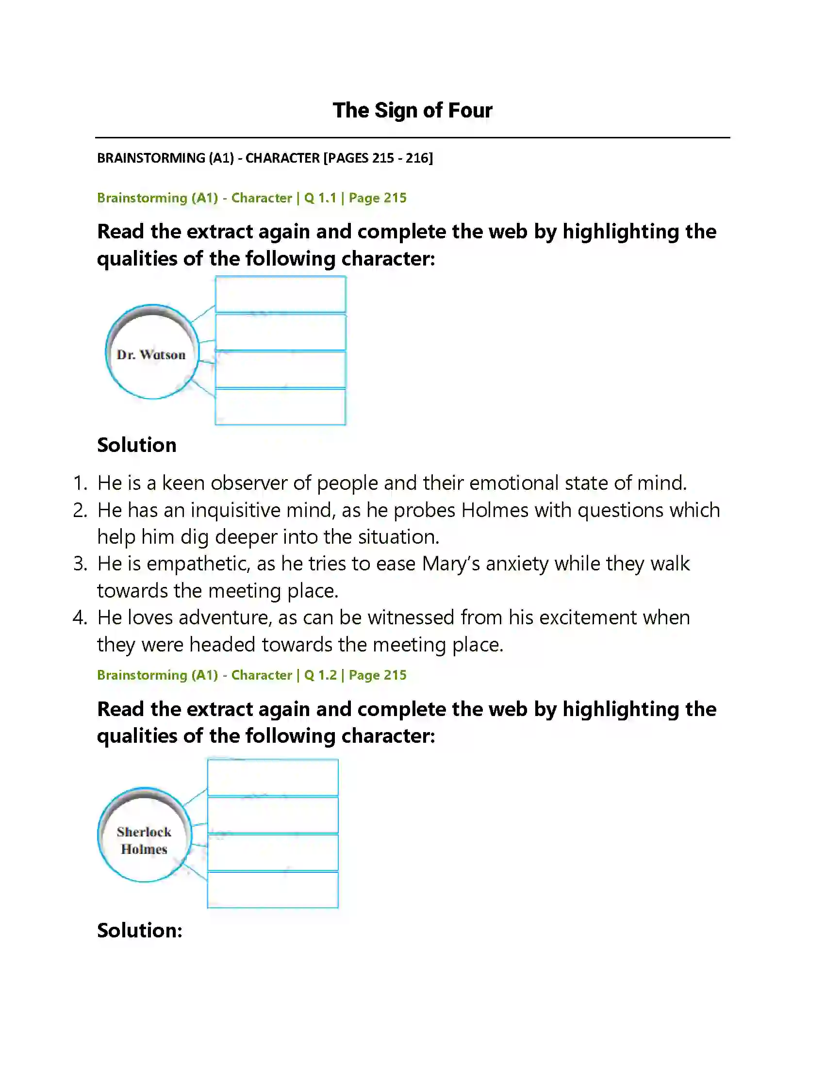 Maharashtra Board Class 12th English The Sign of Four Solution 1