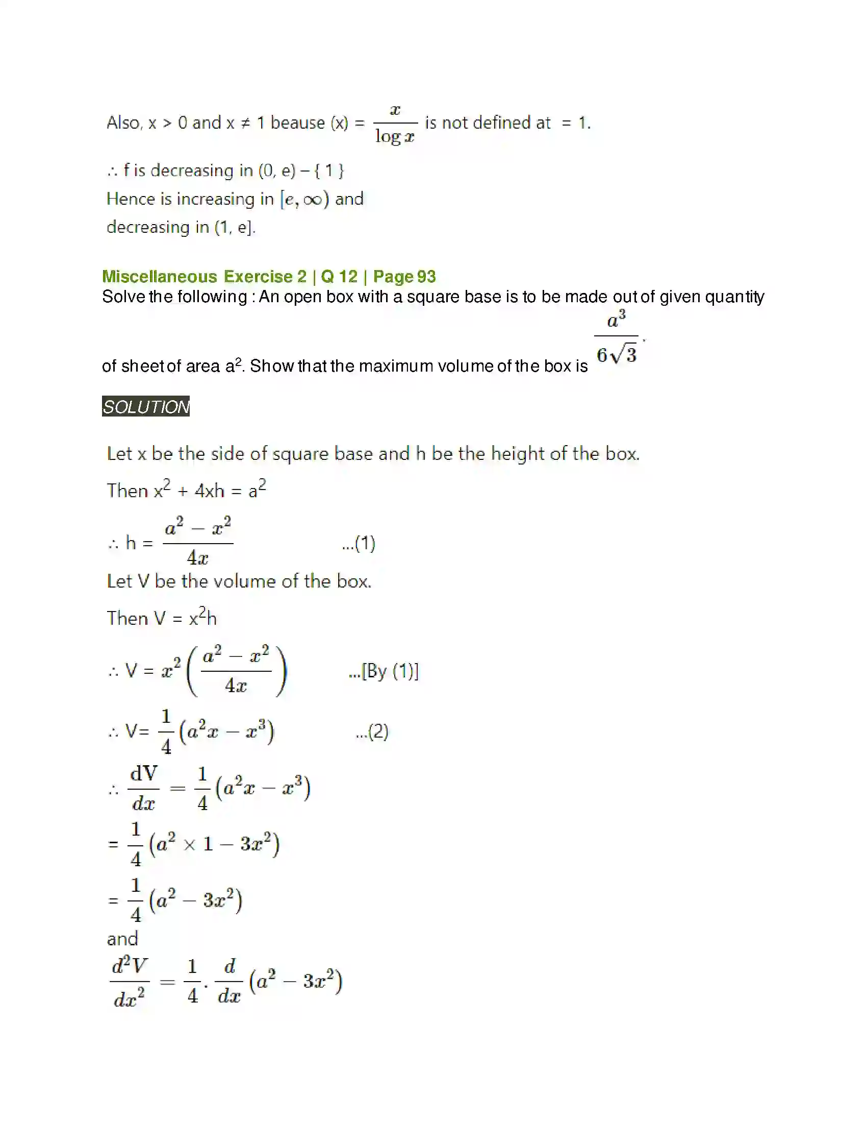 Maharashtra Board Class 12th Mathematics & Statistics-2 (Arts & Science) Applications of Derivatives Solution 133