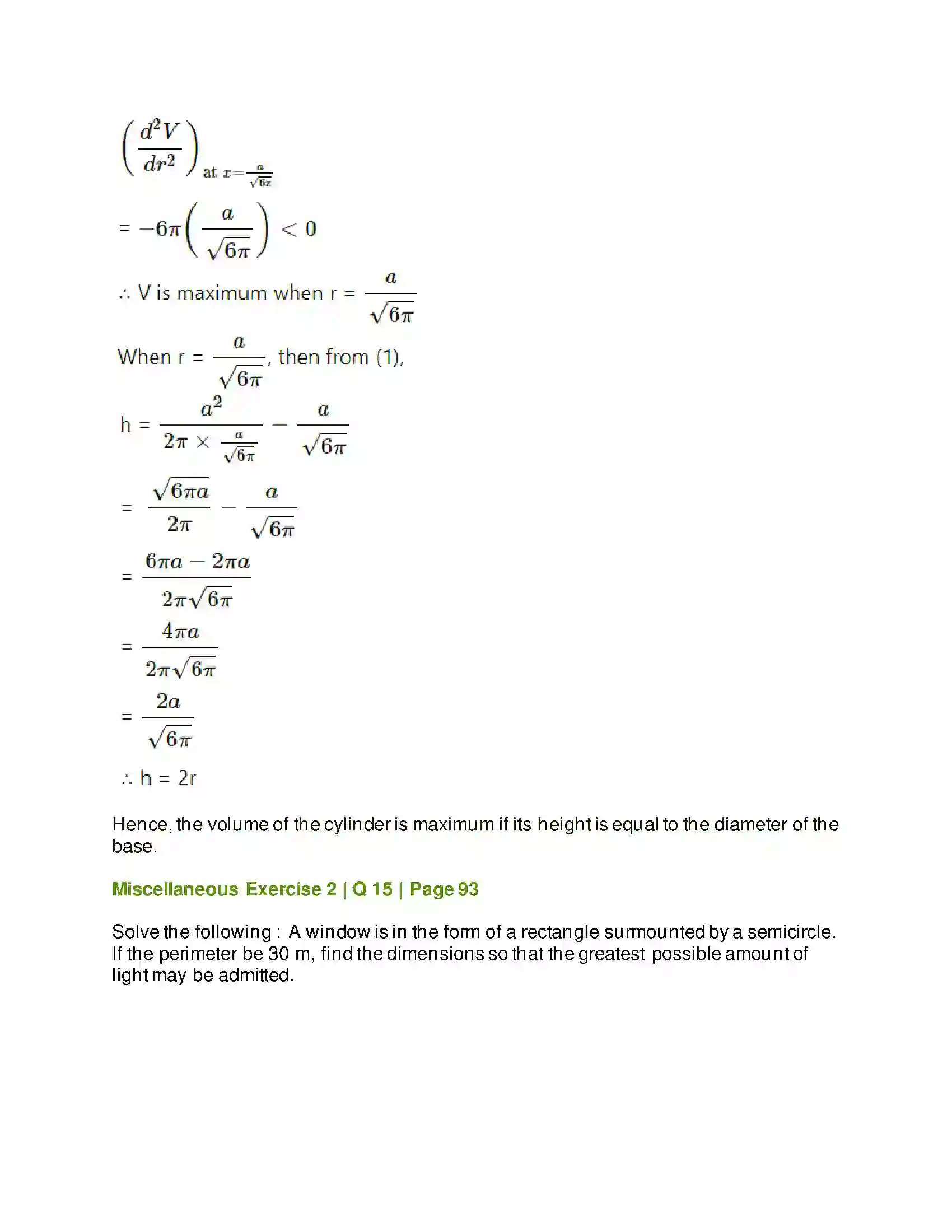 Maharashtra Board Class 12th Mathematics & Statistics-2 (Arts & Science) Applications of Derivatives Solution 138