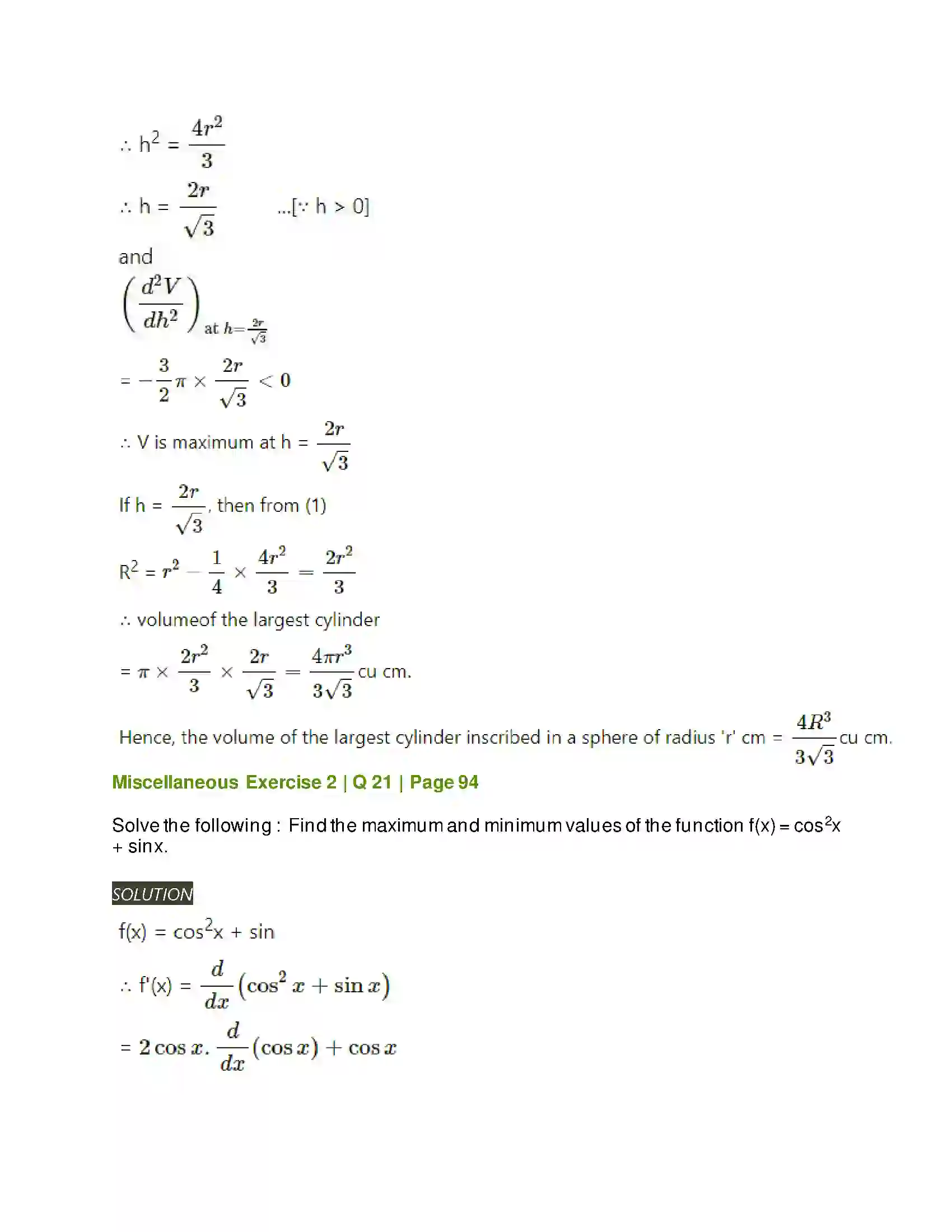 Maharashtra Board Class 12th Mathematics & Statistics-2 (Arts & Science) Applications of Derivatives Solution 151