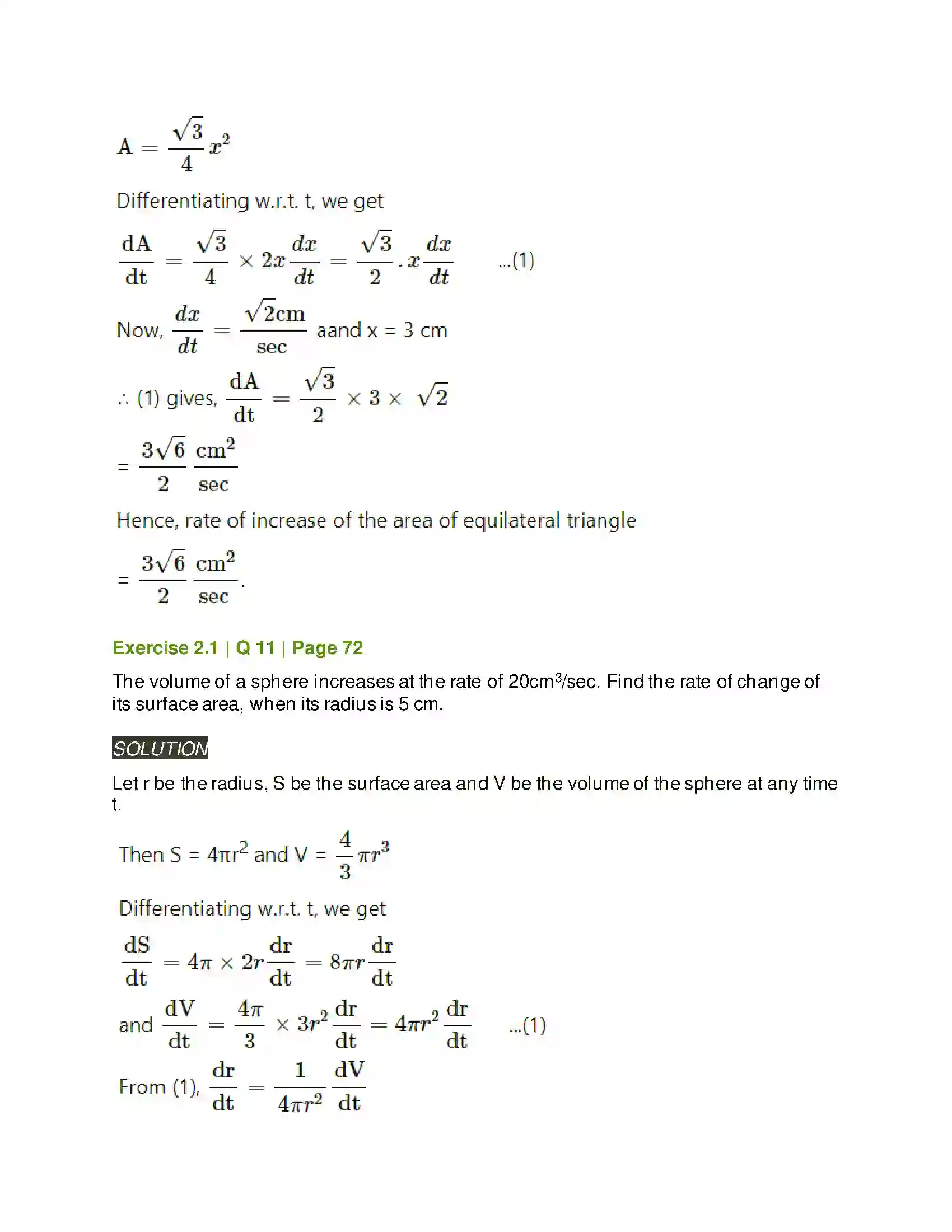 Maharashtra Board Class 12th Mathematics & Statistics-2 (Arts & Science) Applications of Derivatives Solution 22
