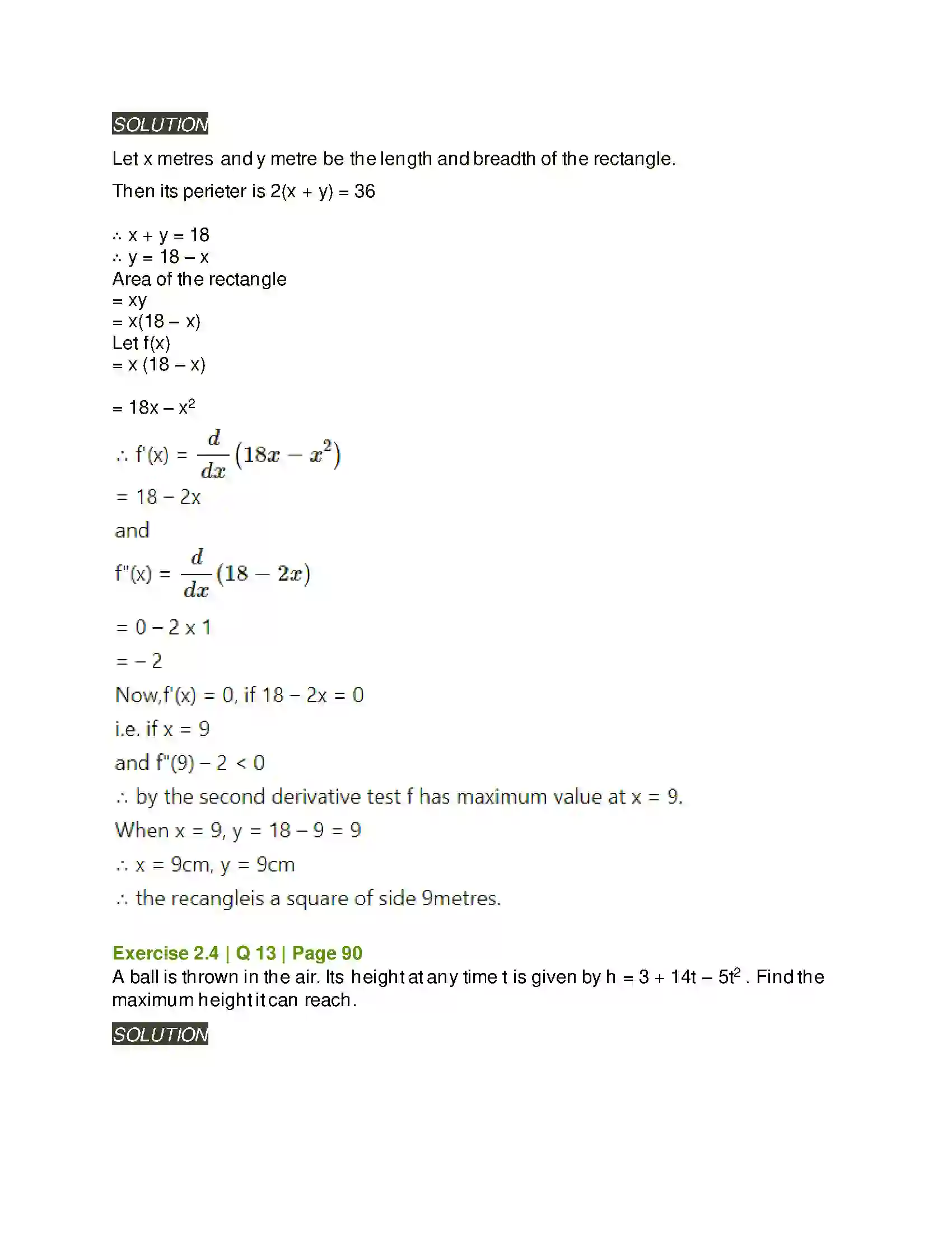 Maharashtra Board Class 12th Mathematics & Statistics-2 (Arts & Science) Applications of Derivatives Solution 93