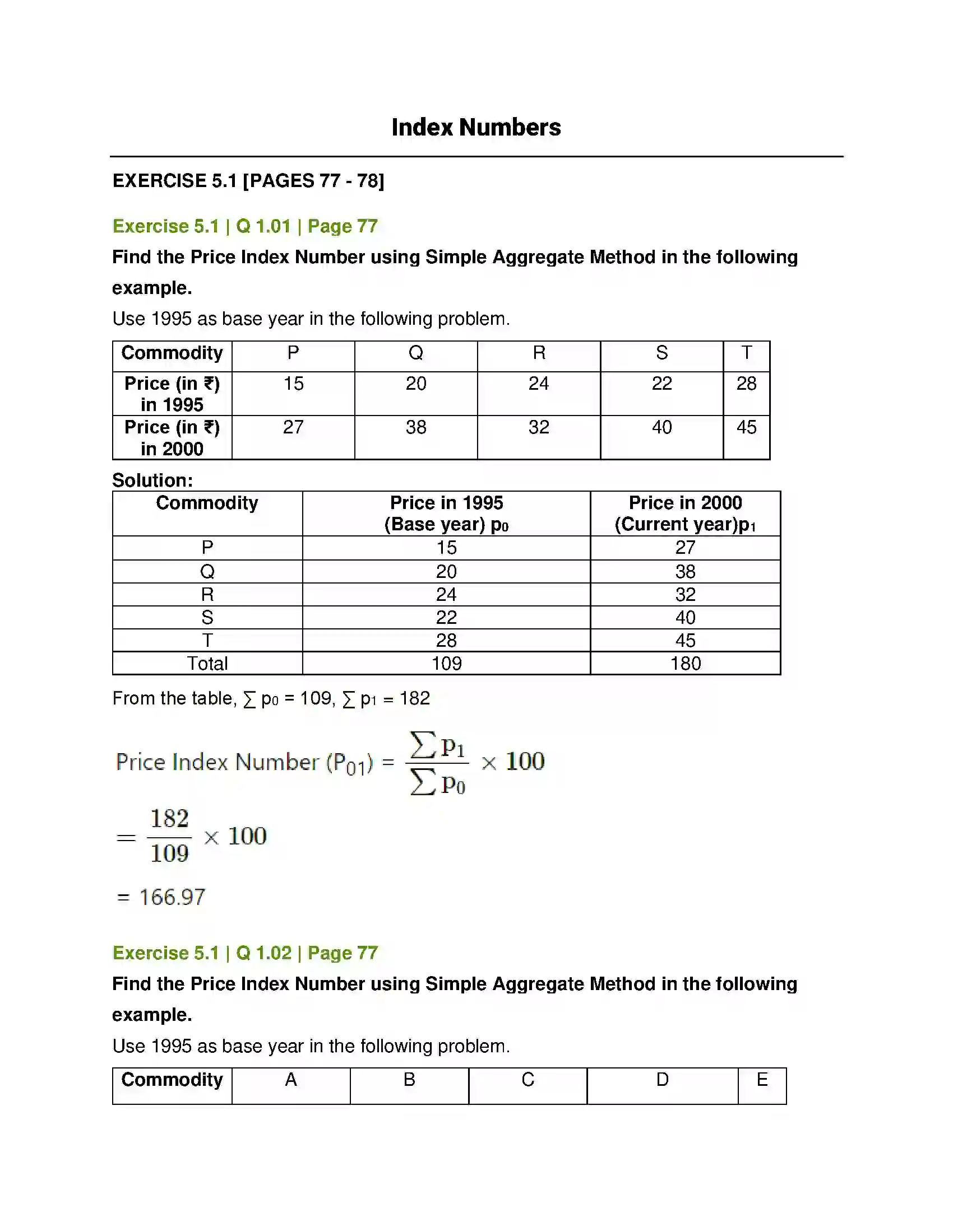 Maharashtra Board Class 12th Mathematics & Statistics-2 (Commerce) Index Numbers Solution 1