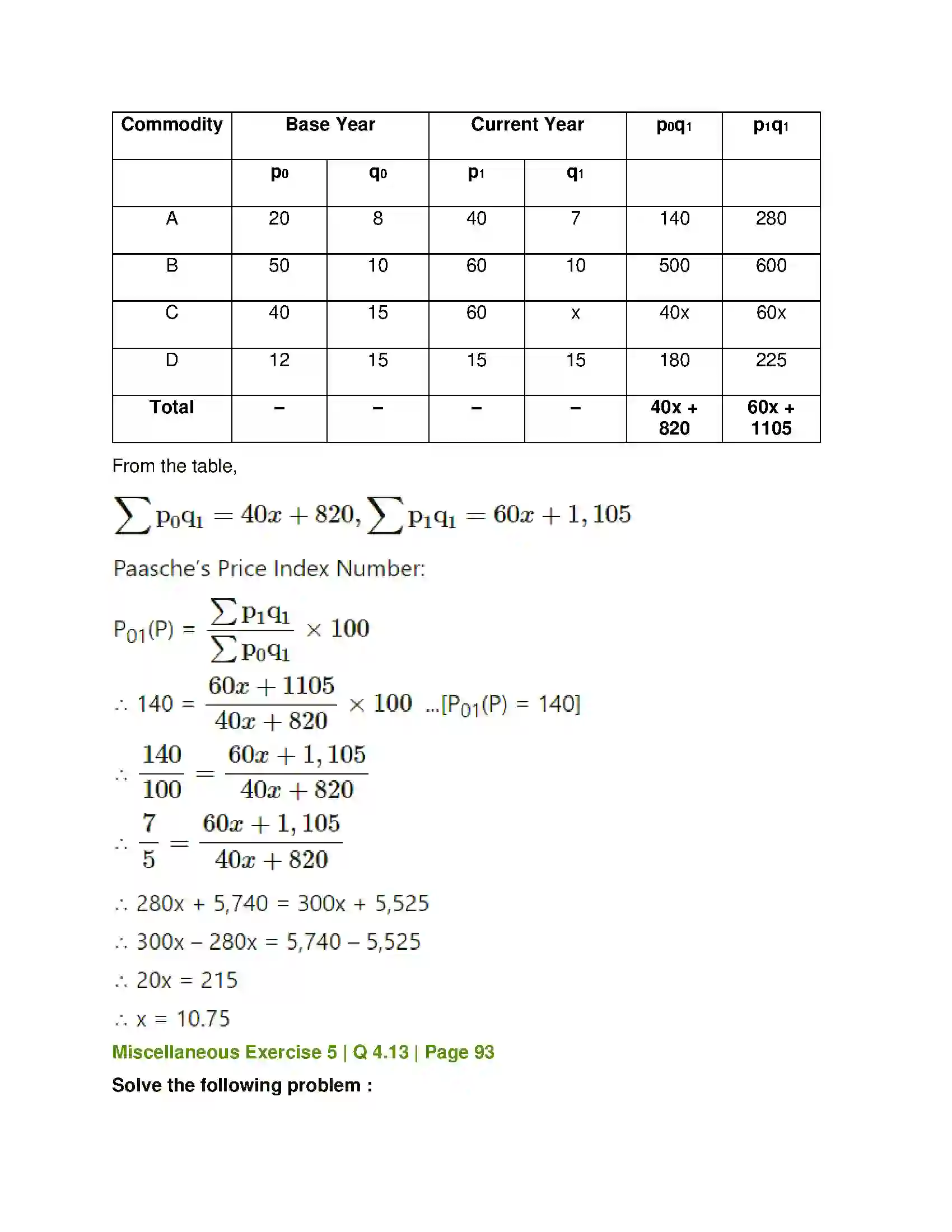 Maharashtra Board Class 12th Mathematics & Statistics-2 (Commerce) Index Numbers Solution 62