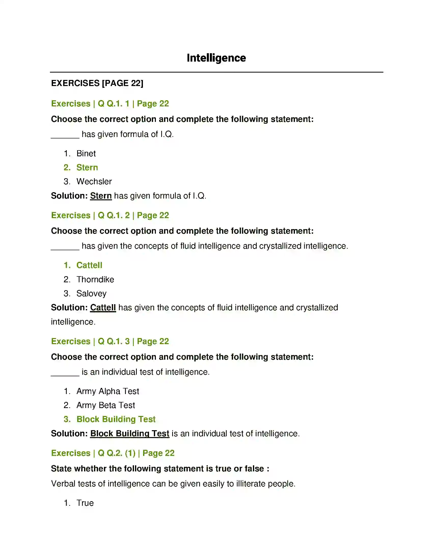 Maharashtra Board Class 12th Psychology Intelligence Solution 1