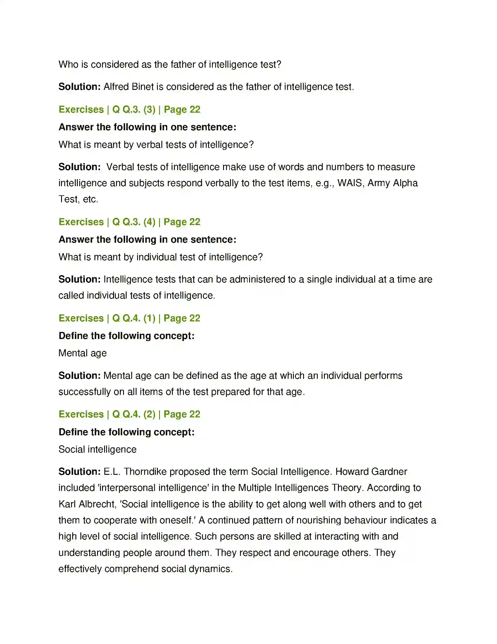 Maharashtra Board Class 12th Psychology Intelligence Solution 3