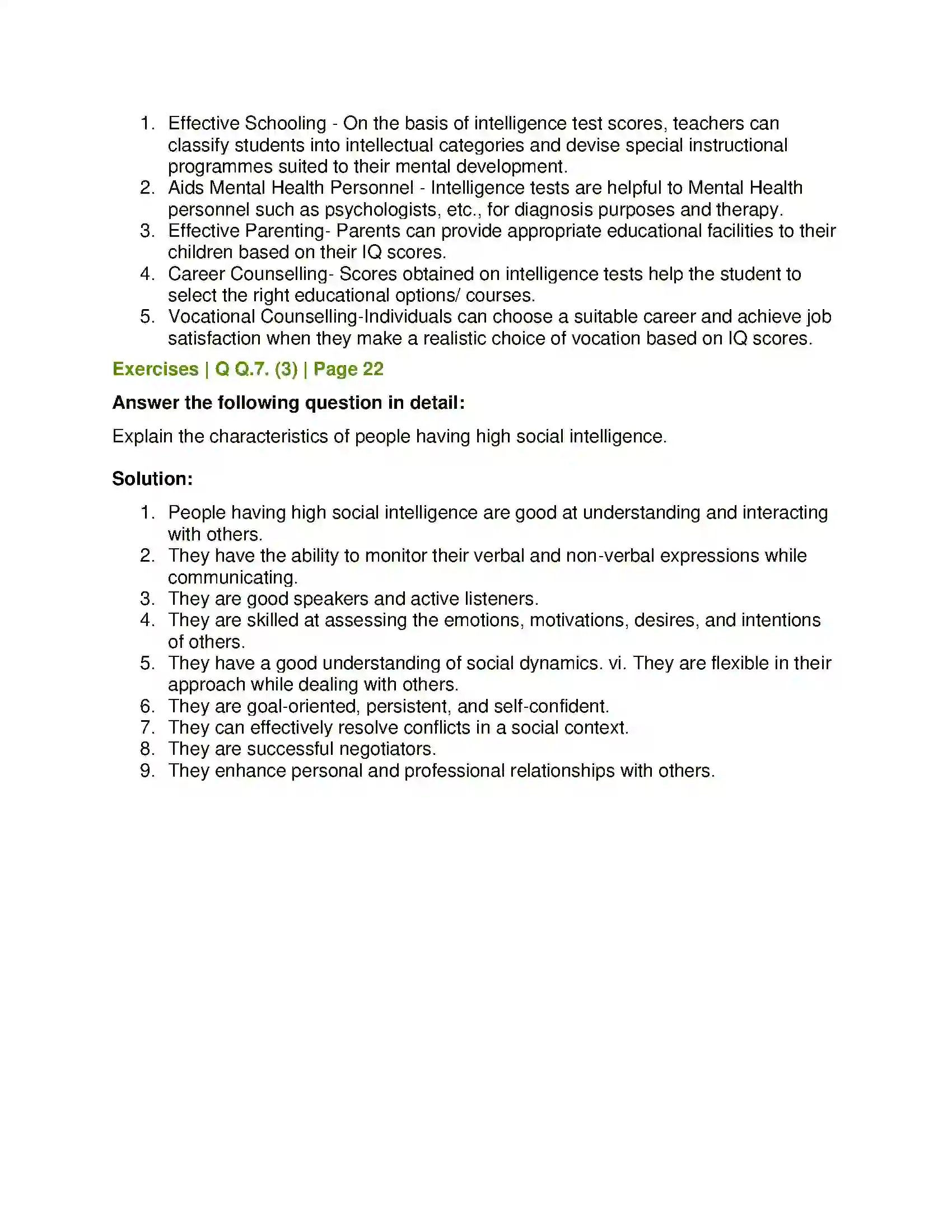 Maharashtra Board Class 12th Psychology Intelligence Solution 9