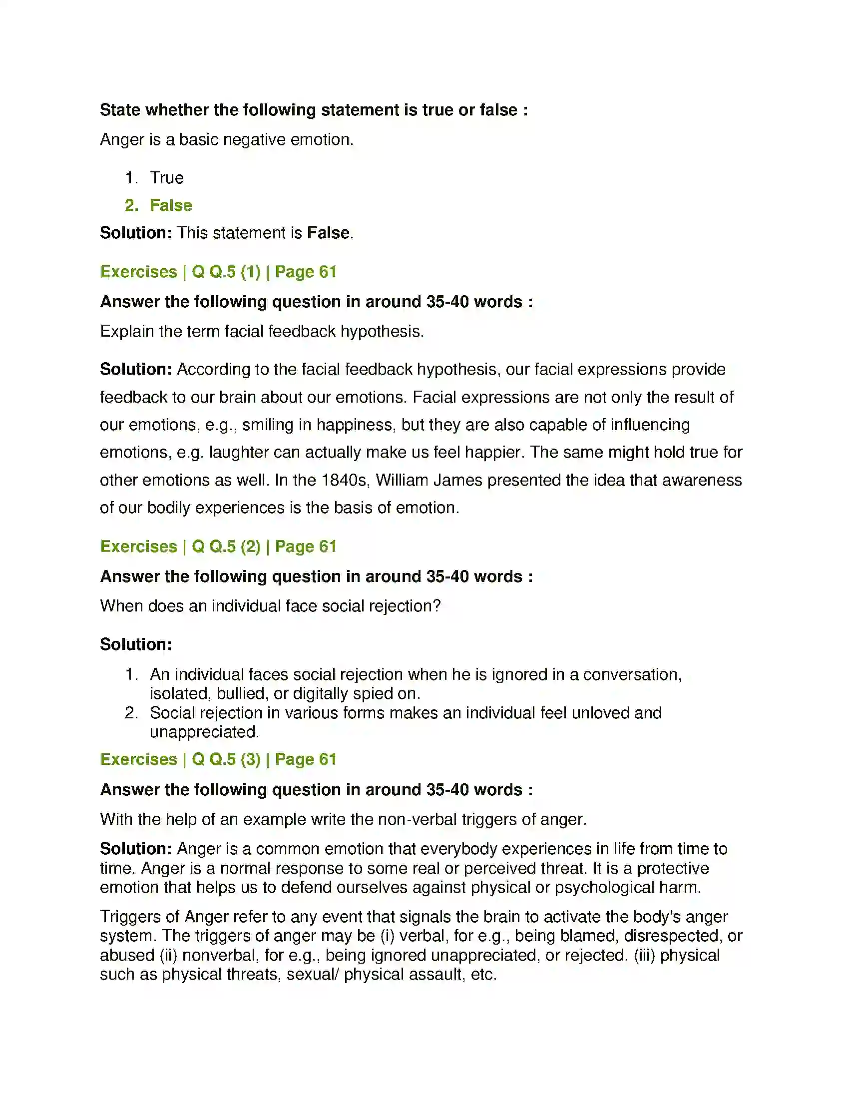 Maharashtra Board Class 12th Psychology Emotions Solution 5