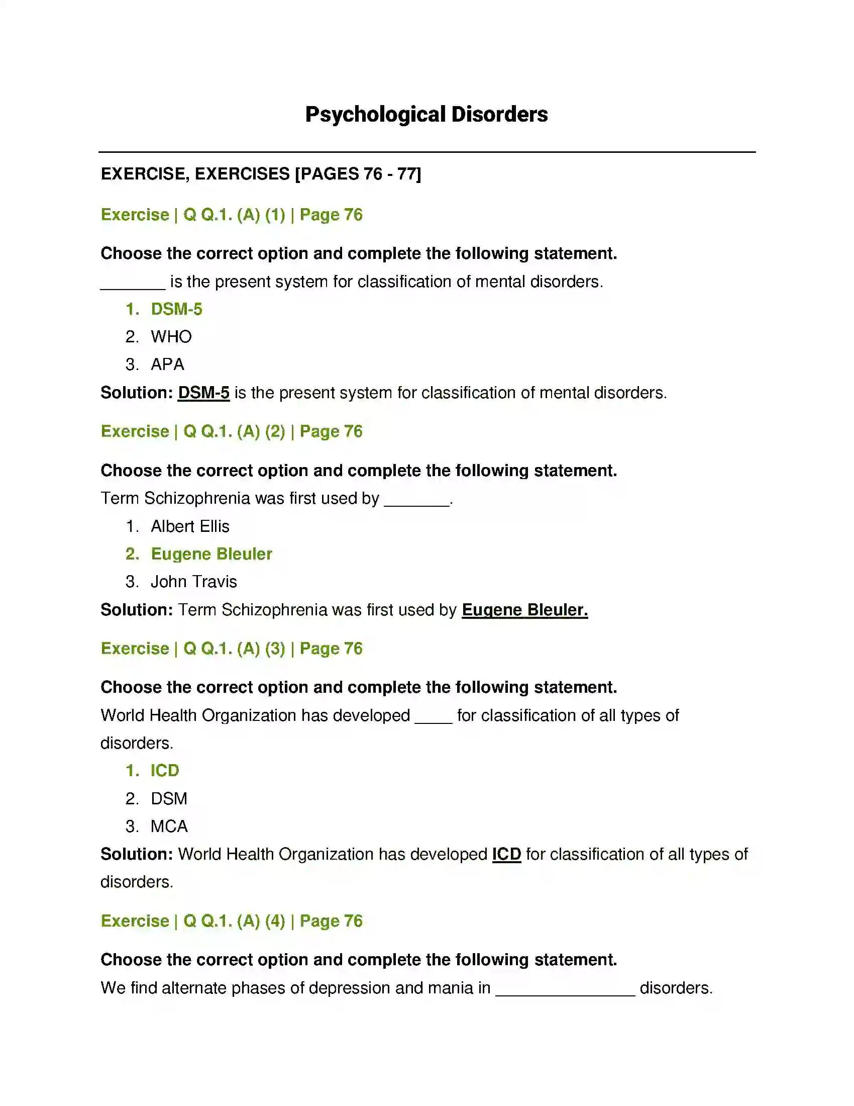 Maharashtra Board Class 12th Psychology Psychological Disorders Solution 1