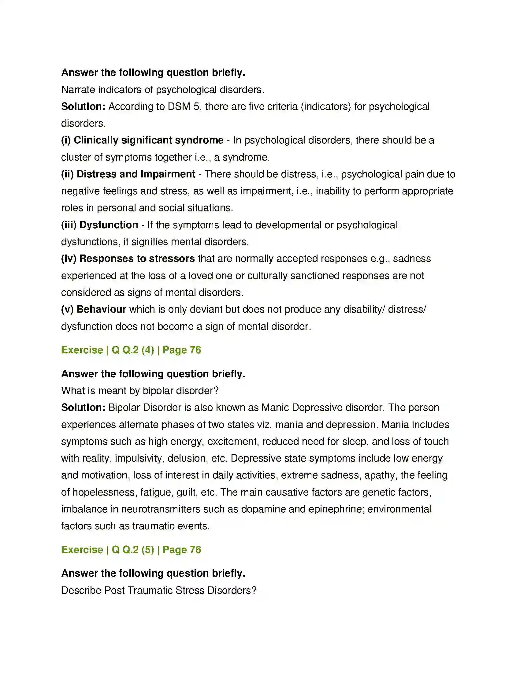 Maharashtra Board Class 12th Psychology Psychological Disorders Solution 5