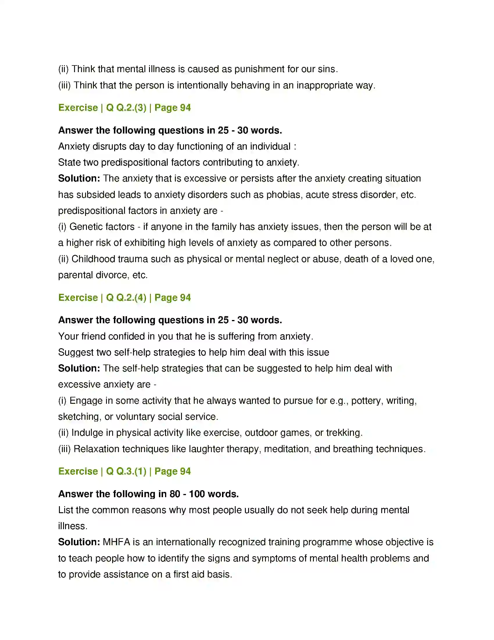 Maharashtra Board Class 12th Psychology First Aid in Mental Health Solution 3