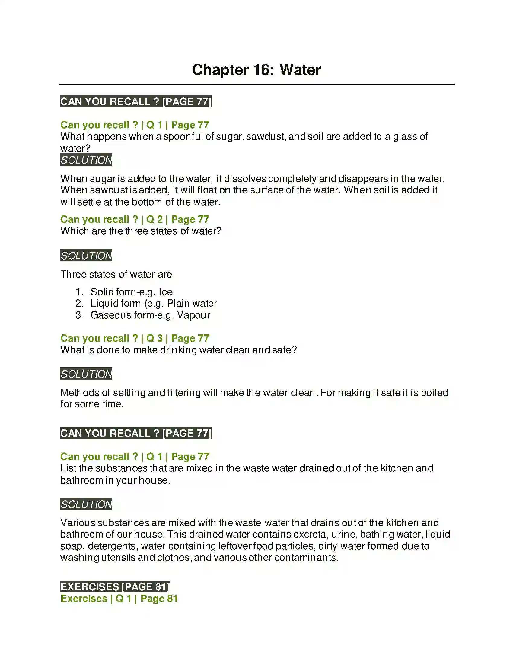 Maharashtra Board Class 5th Environmental Studies - 1 Water Solution 1