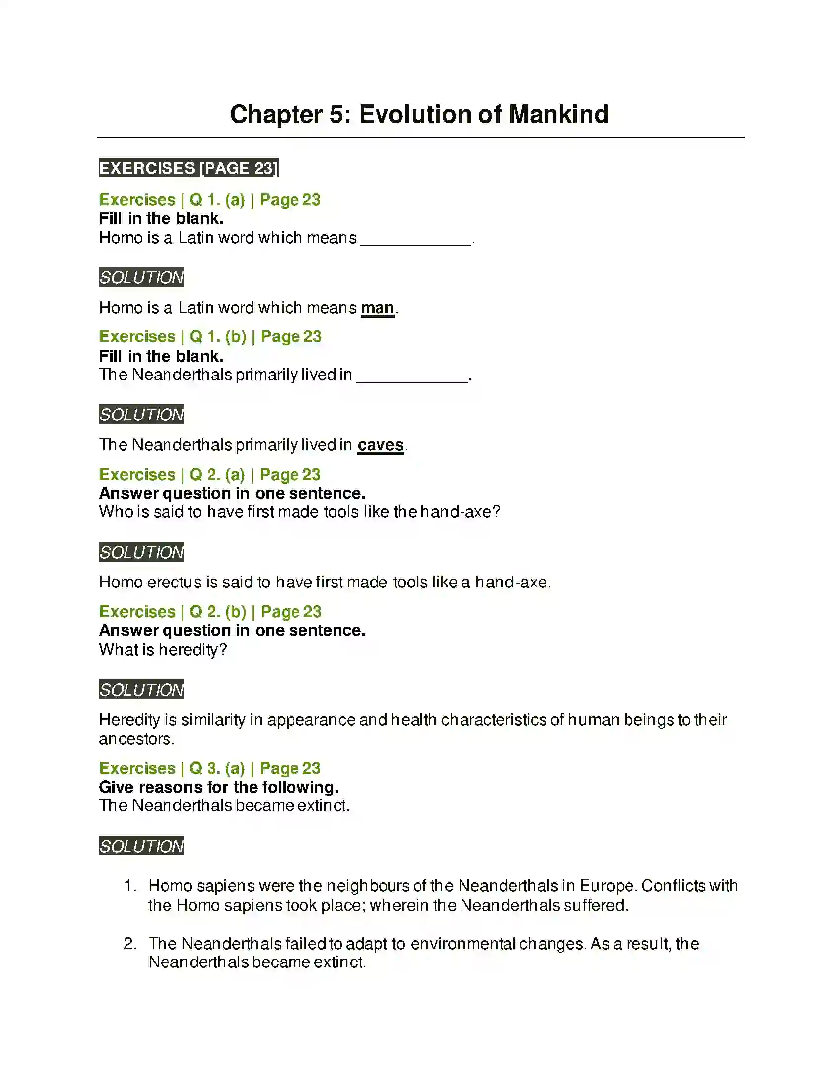 Maharashtra Board Class 5th Environmental Studies - 2 Evolution of Mankind Solution 1