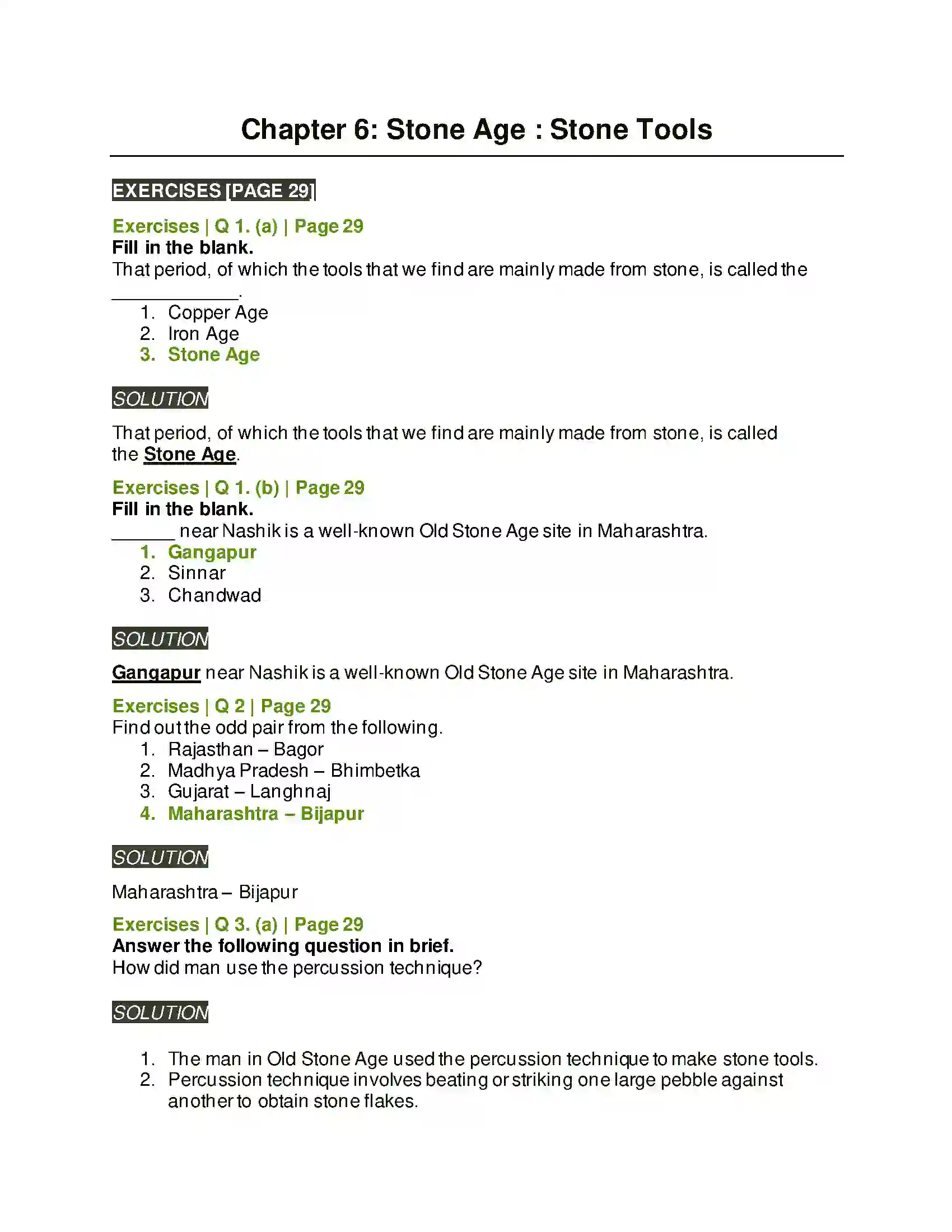 Maharashtra Board Class 5th Environmental Studies - 2 Stone Age Stone Tools Solution 1