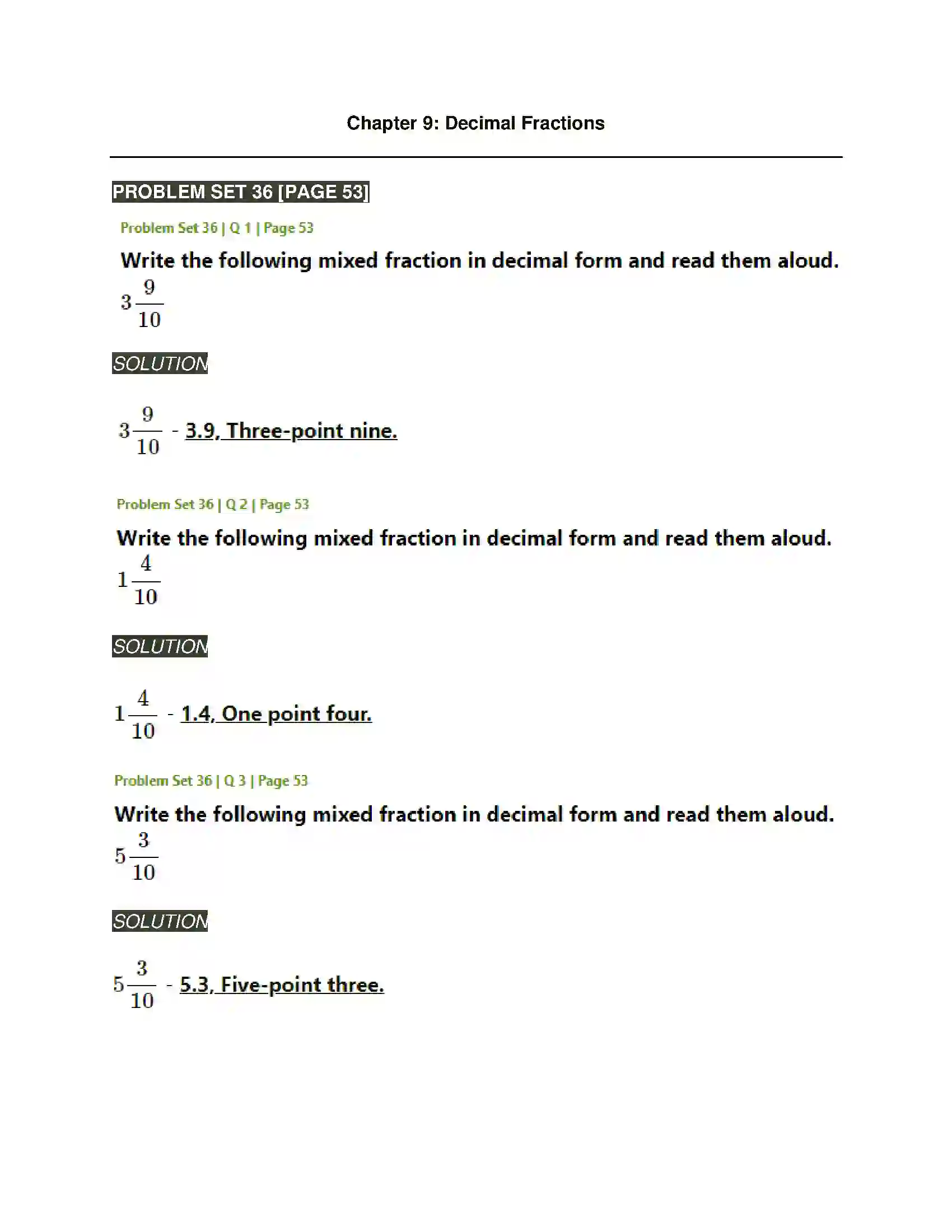 Maharashtra Board Class 5th Mathematics Decimal Fractions Solution 1