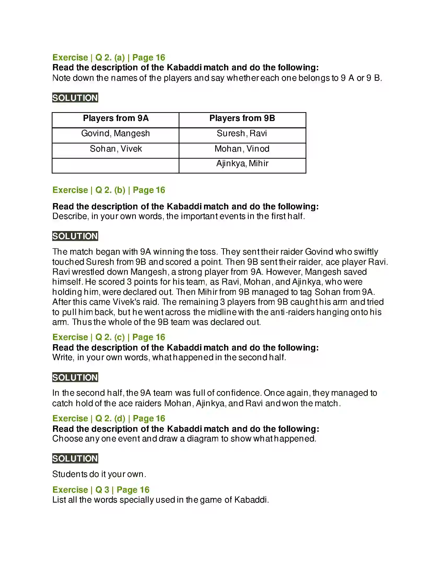 Maharashtra Board Class 6th English 1.5 A Kabaddi Match Solution 2