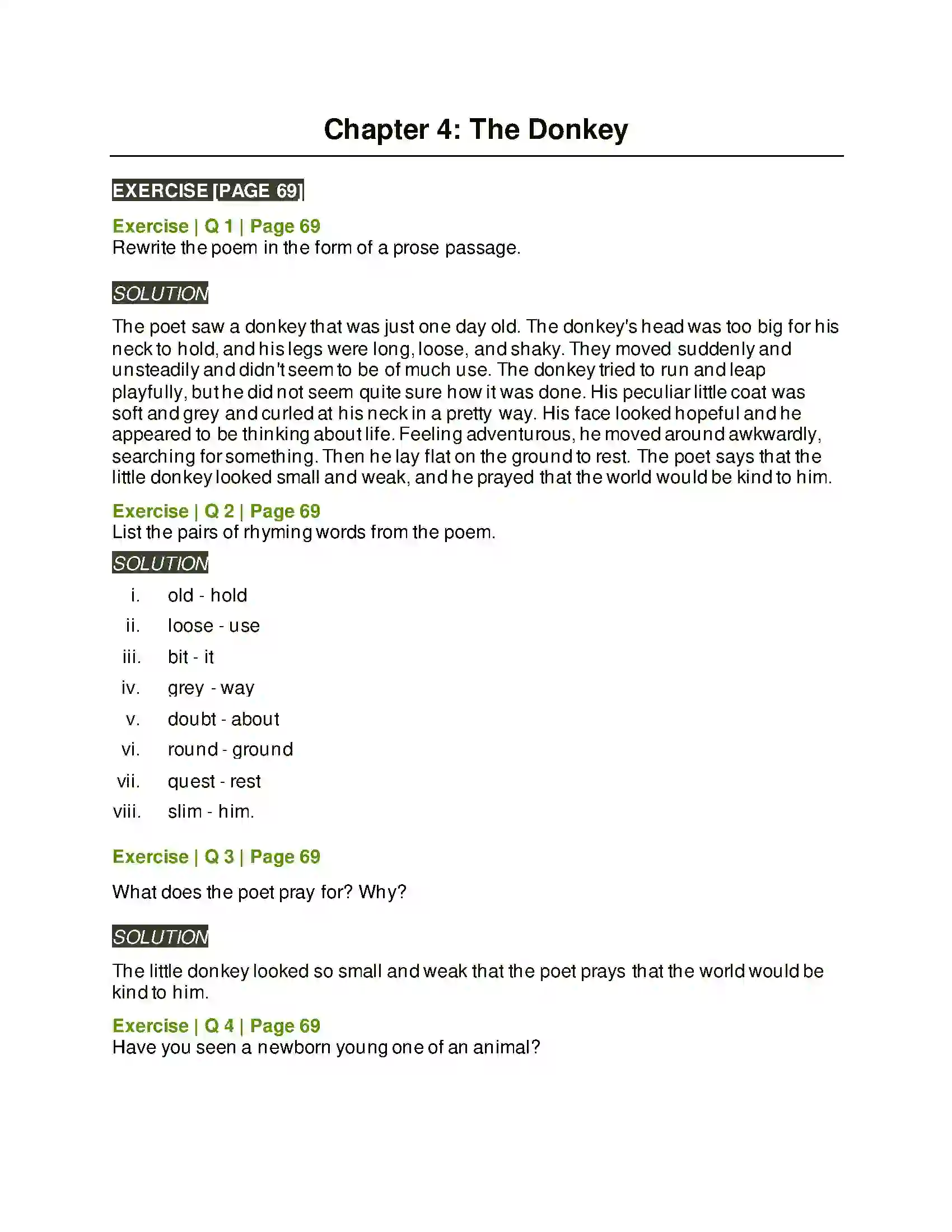 Maharashtra Board Class 6th English 3.5 The Donkey Solution 1