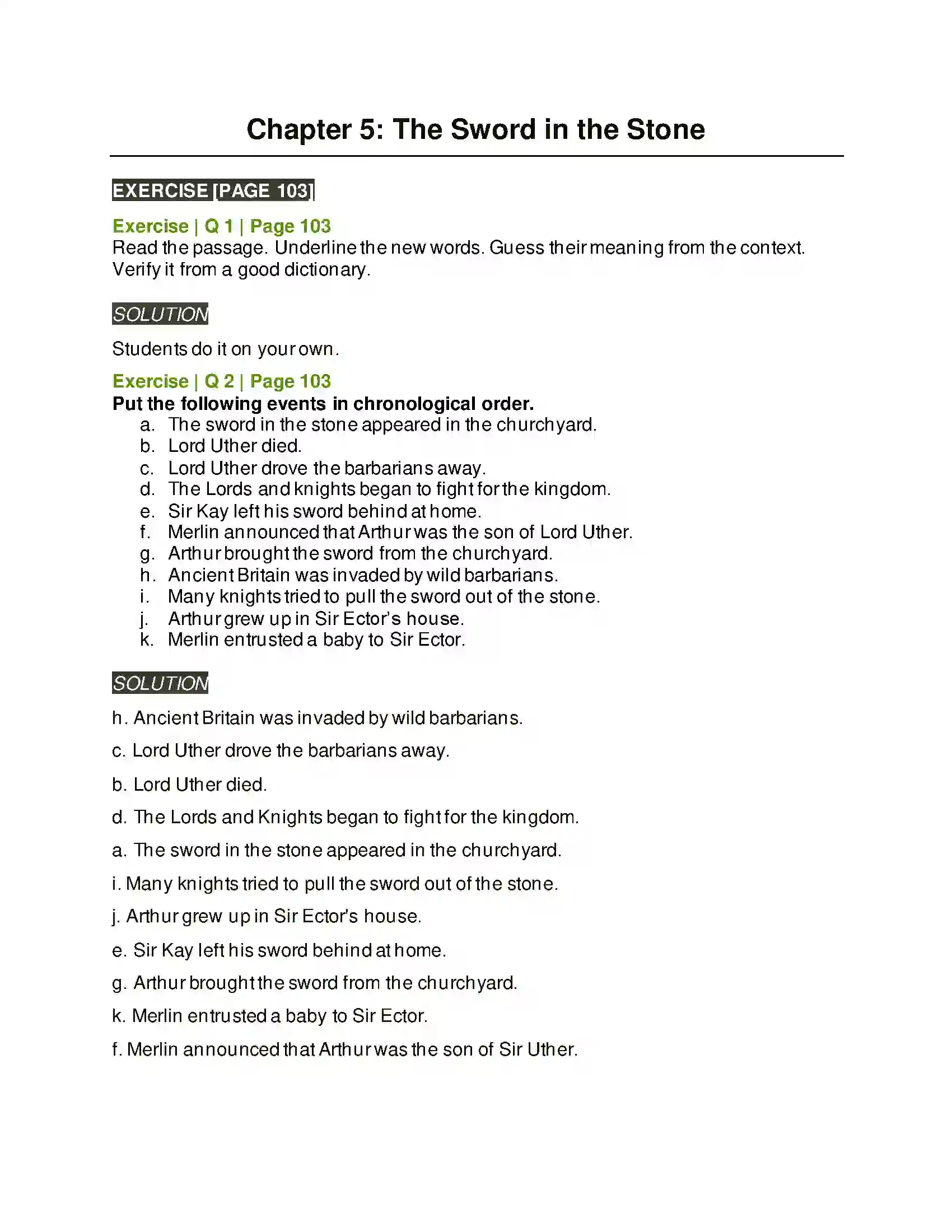 Maharashtra Board Class 6th English 4.7 The Sword in the Stone Solution 1