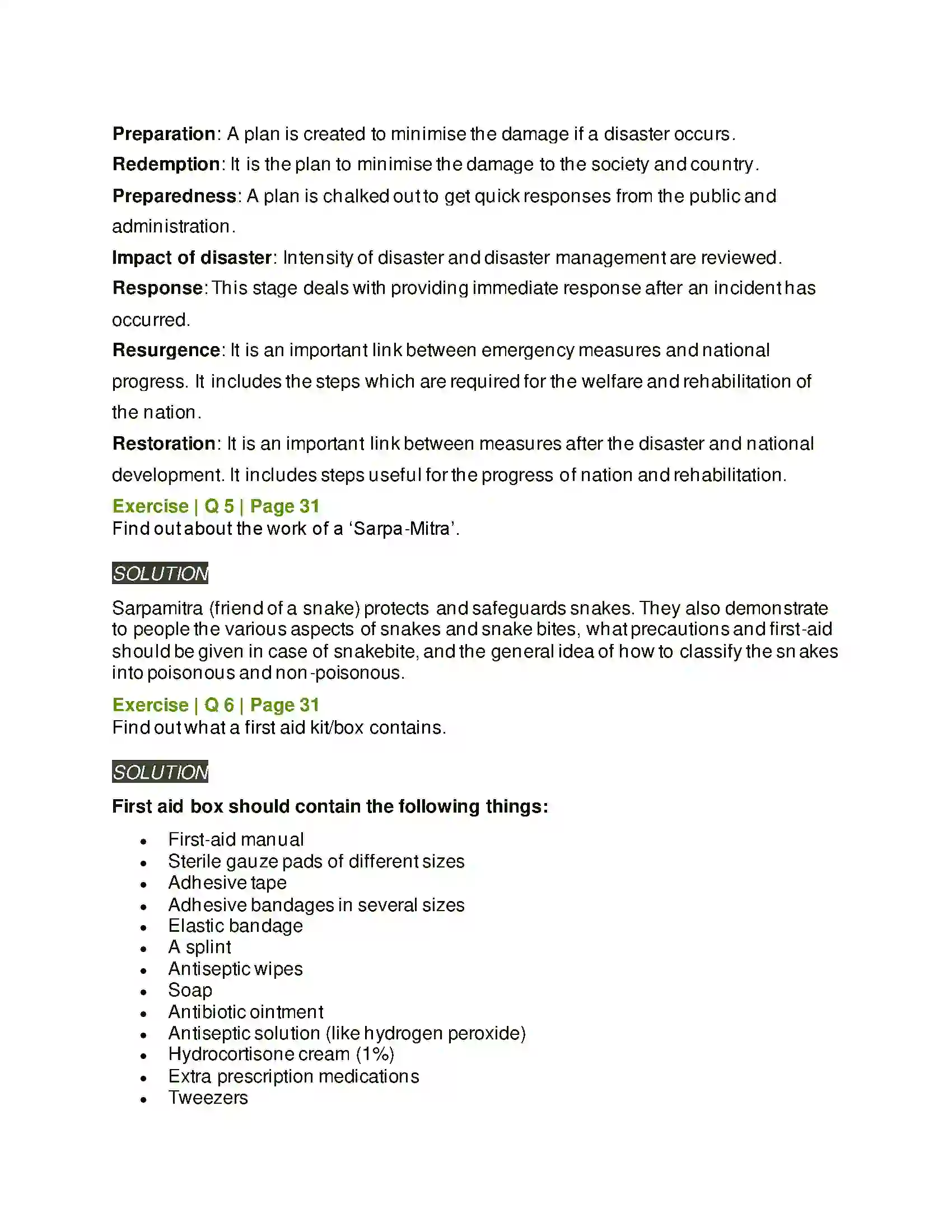 Maharashtra Board Class 6th General Science Disaster Management Solution 6