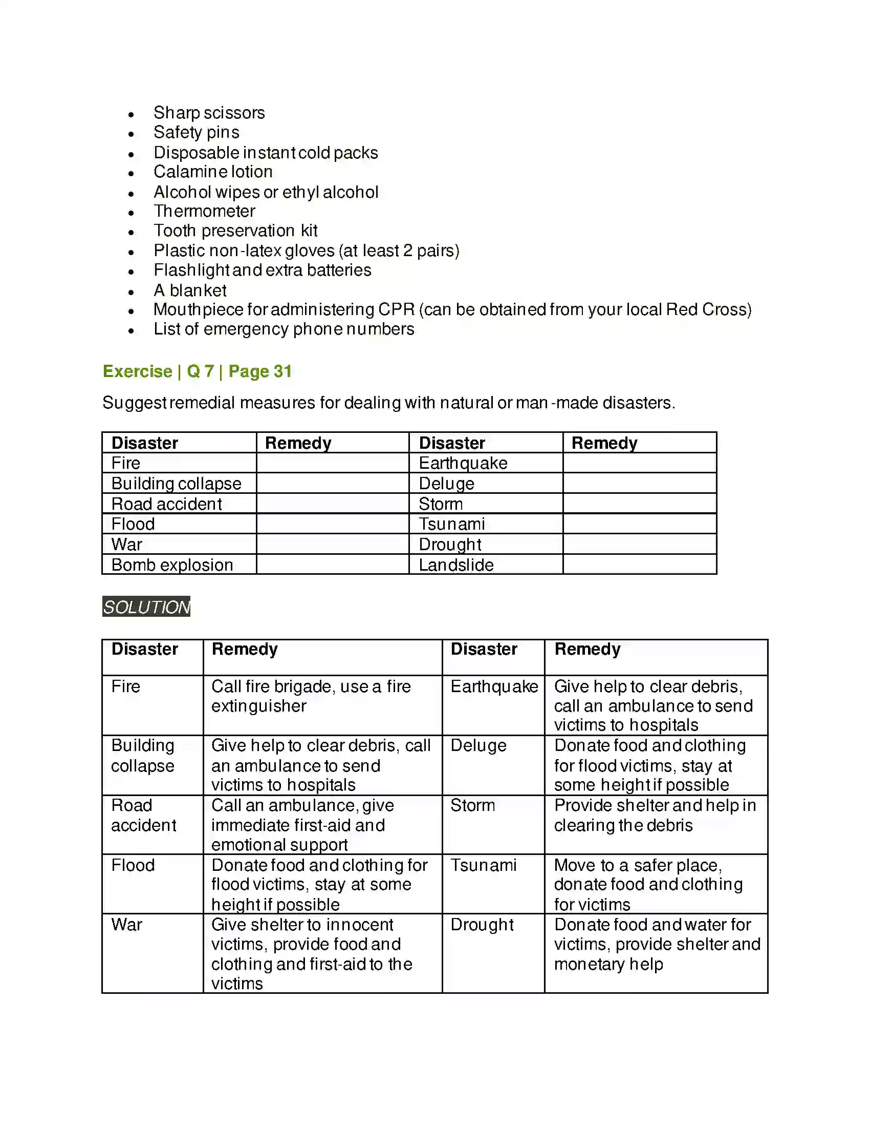 Maharashtra Board Class 6th General Science Disaster Management Solution 7
