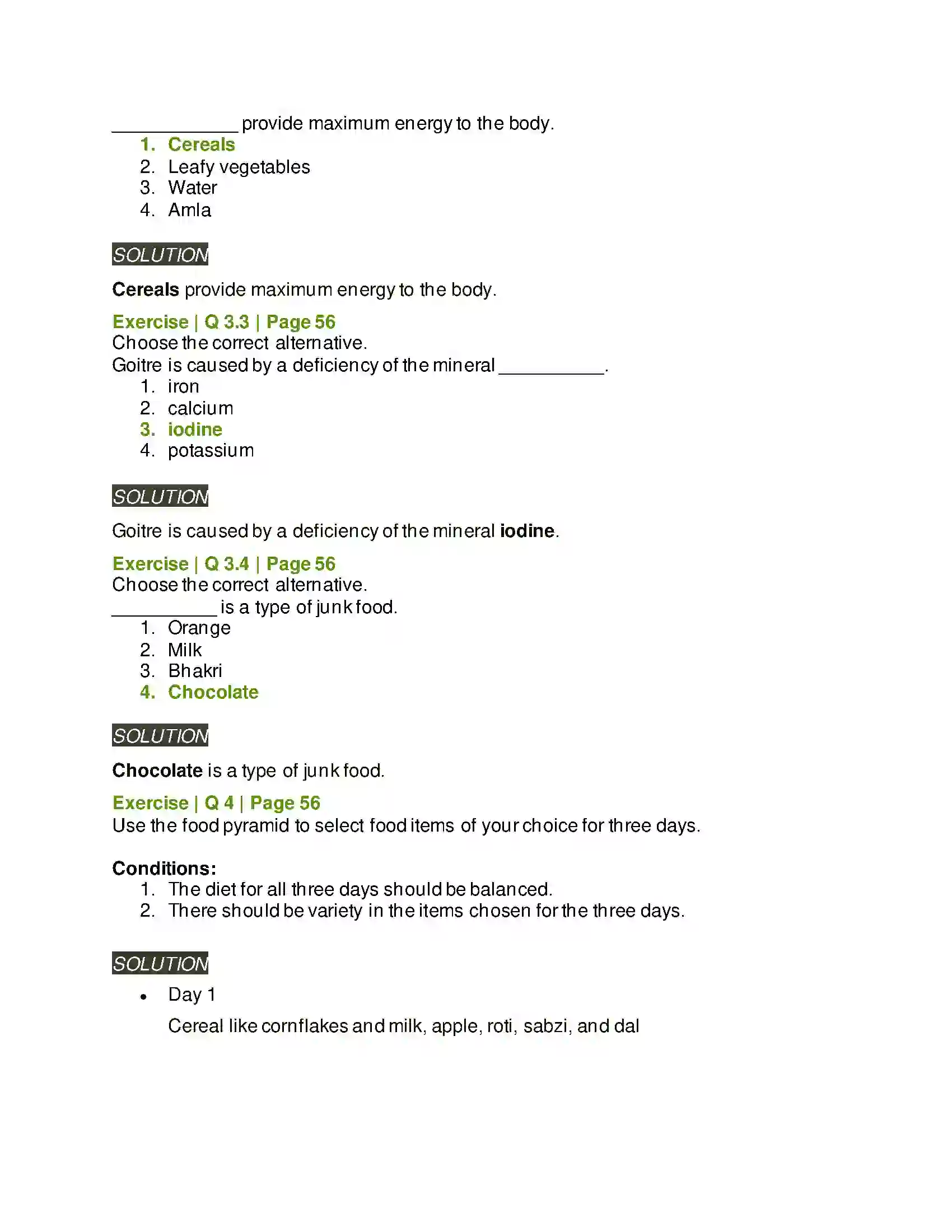 Maharashtra Board Class 6th General Science Nutrition and Diet Solution 4