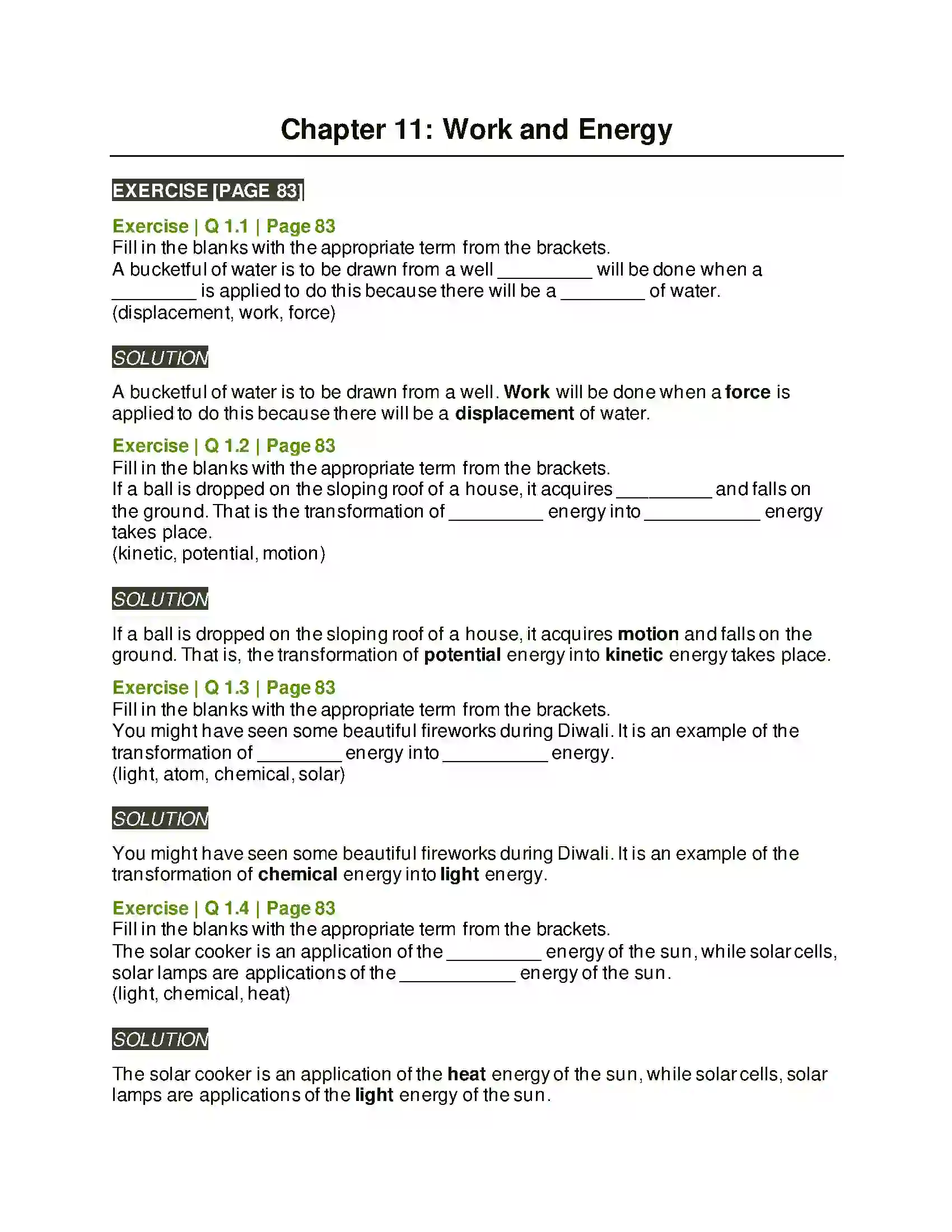 Maharashtra Board Class 6th General Science Work and Energy Solution 1