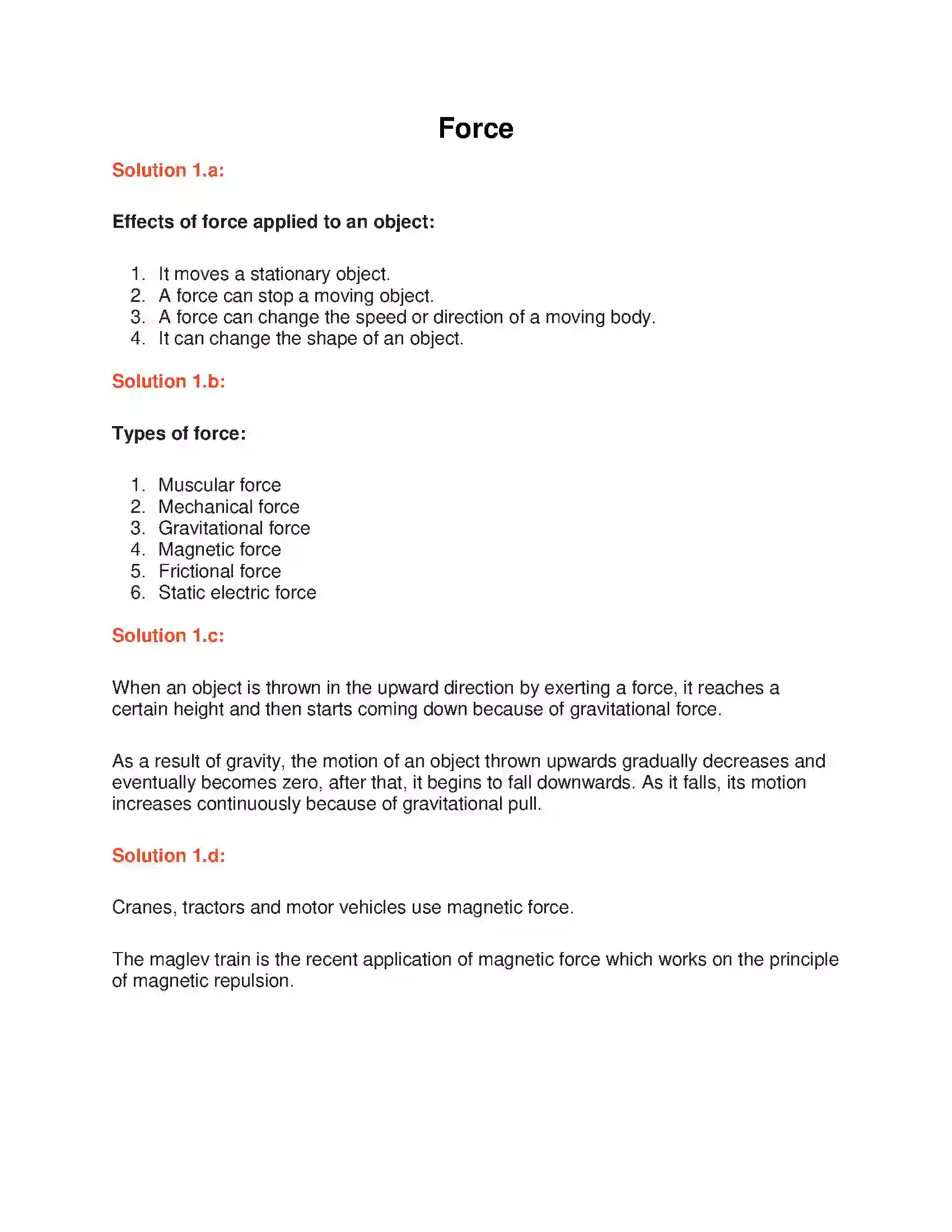 Maharashtra Board Class 6th General Science Force Solution 1