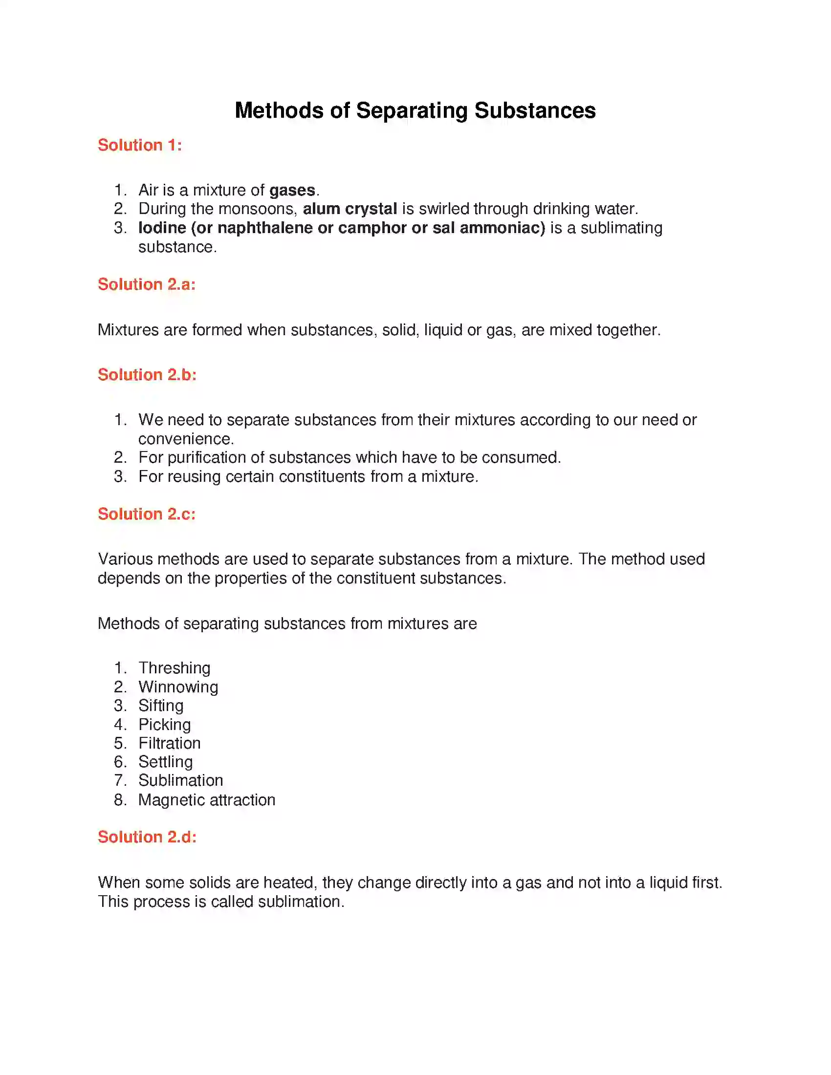 Maharashtra Board Class 6th General Science Methods of Separating Substances Solution 1