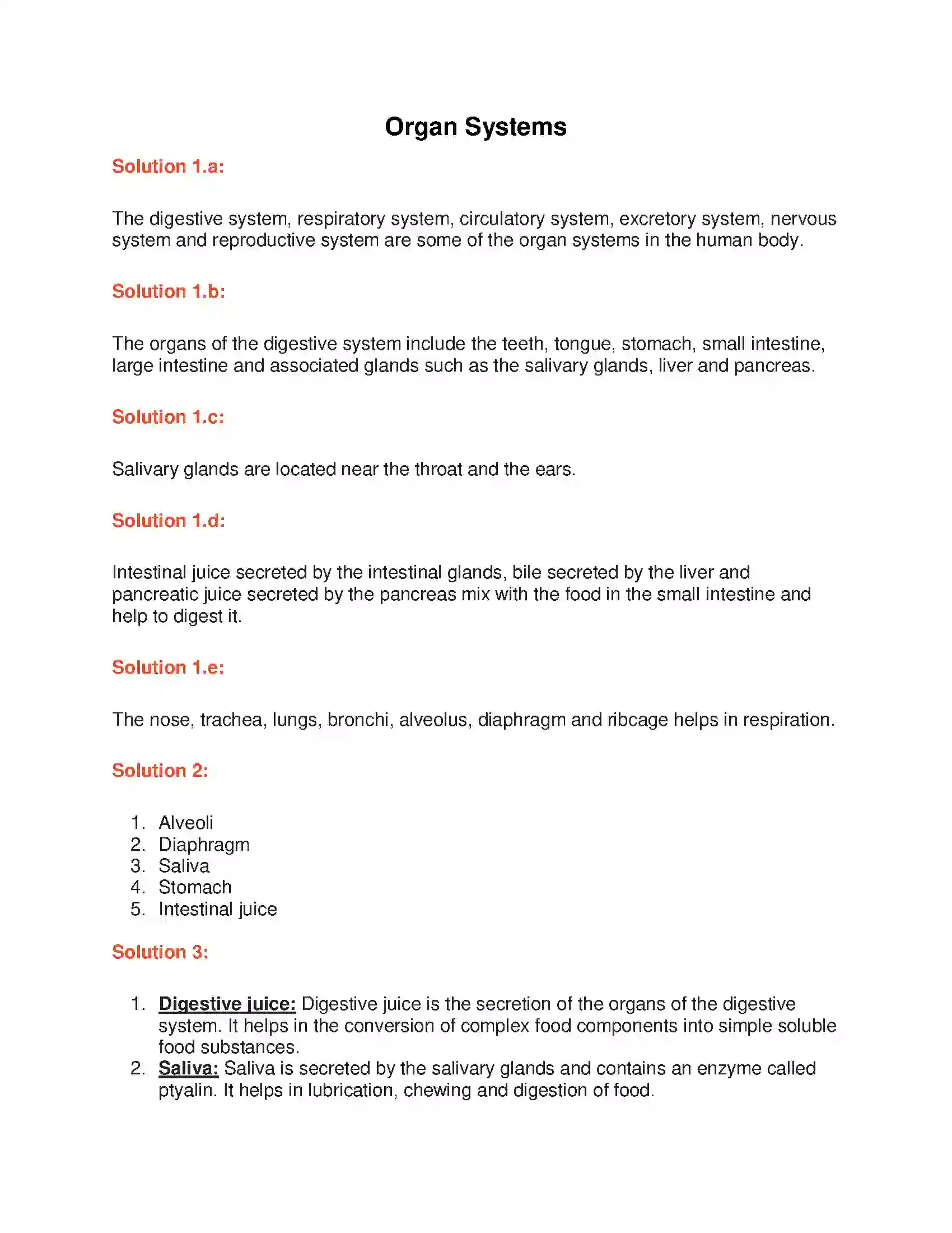 Maharashtra Board Class 6th General Science Organ Systems Solution 1