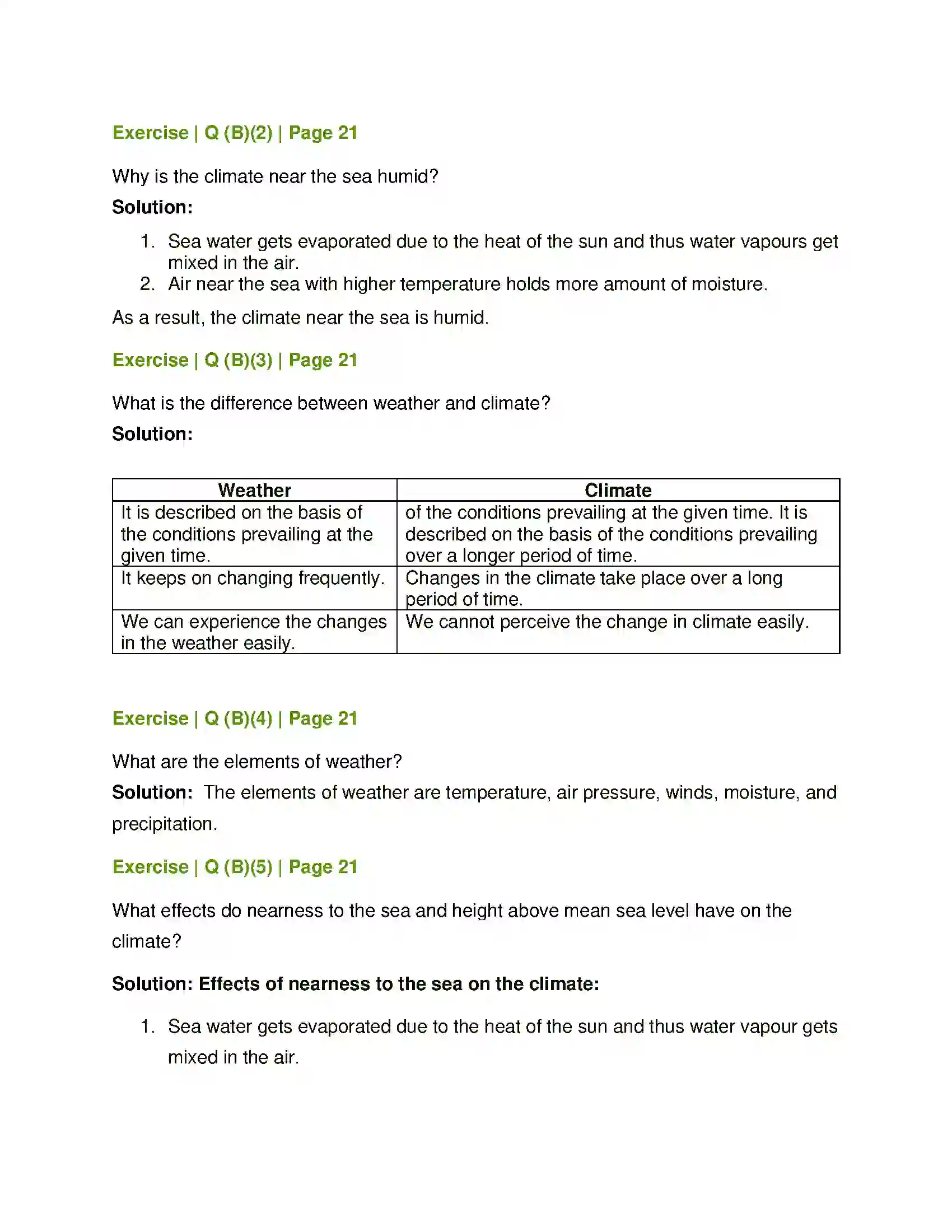 Maharashtra Board Class 6th Geography Weather and Climate Solution 2