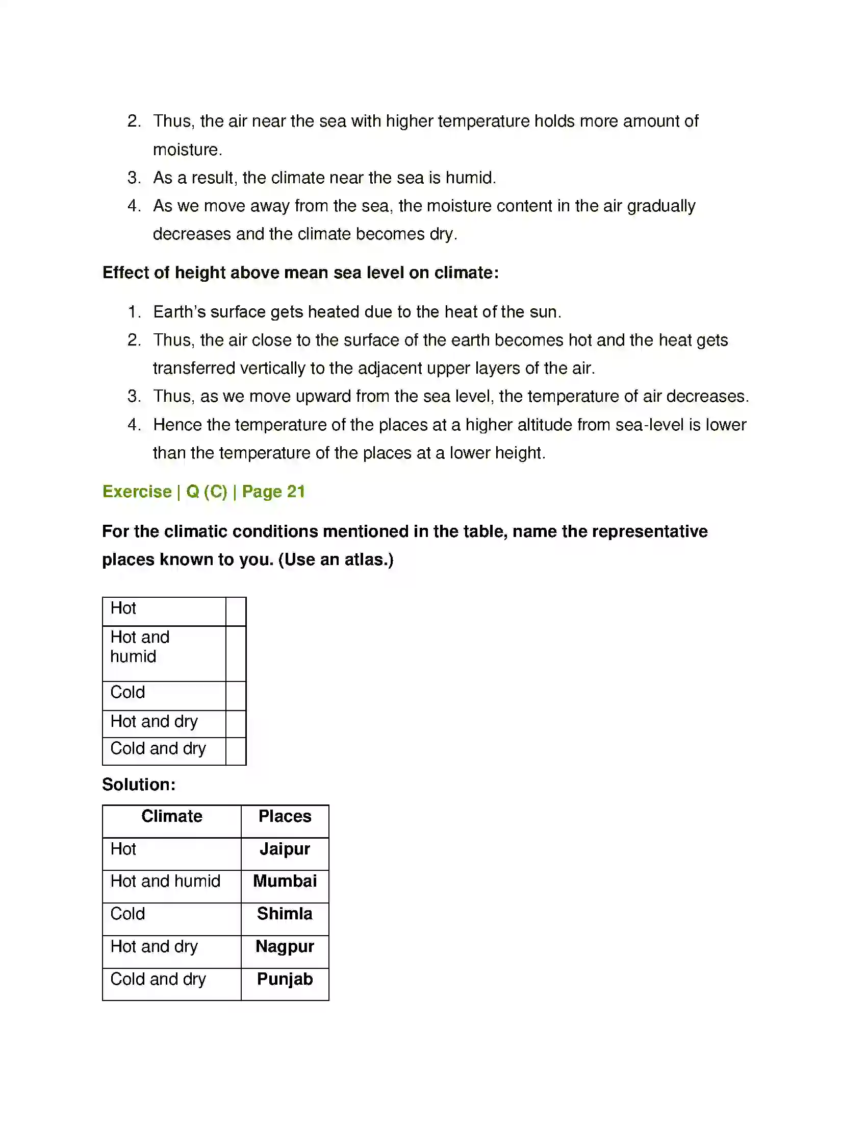 Maharashtra Board Class 6th Geography Weather and Climate Solution 3