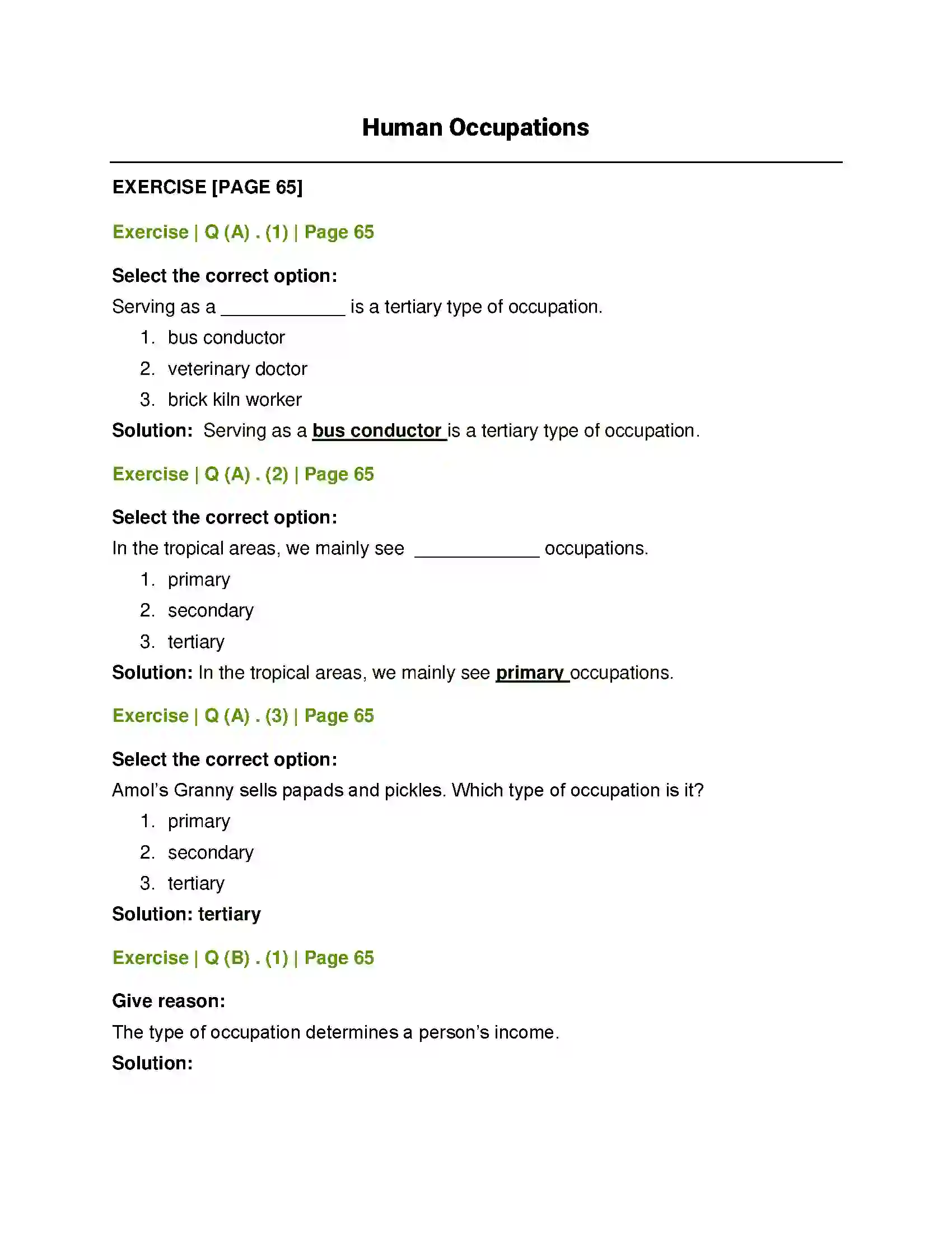 Maharashtra Board Class 6th Geography Human Occupations Solution 1