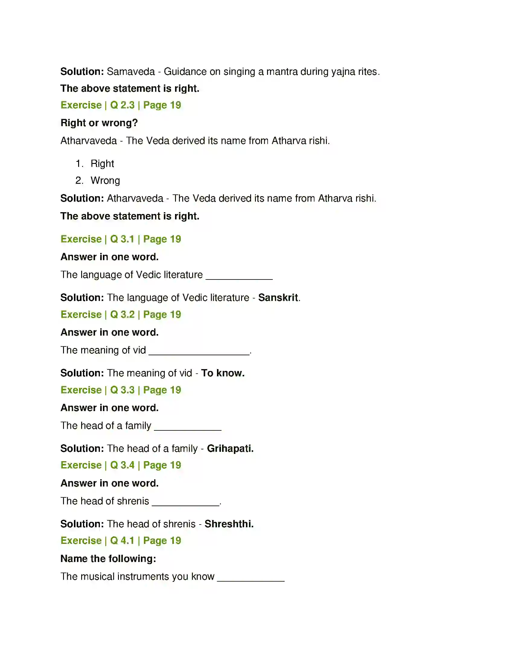 Maharashtra Board Class 6th History and Civics The Vedic Civilization Solution 2