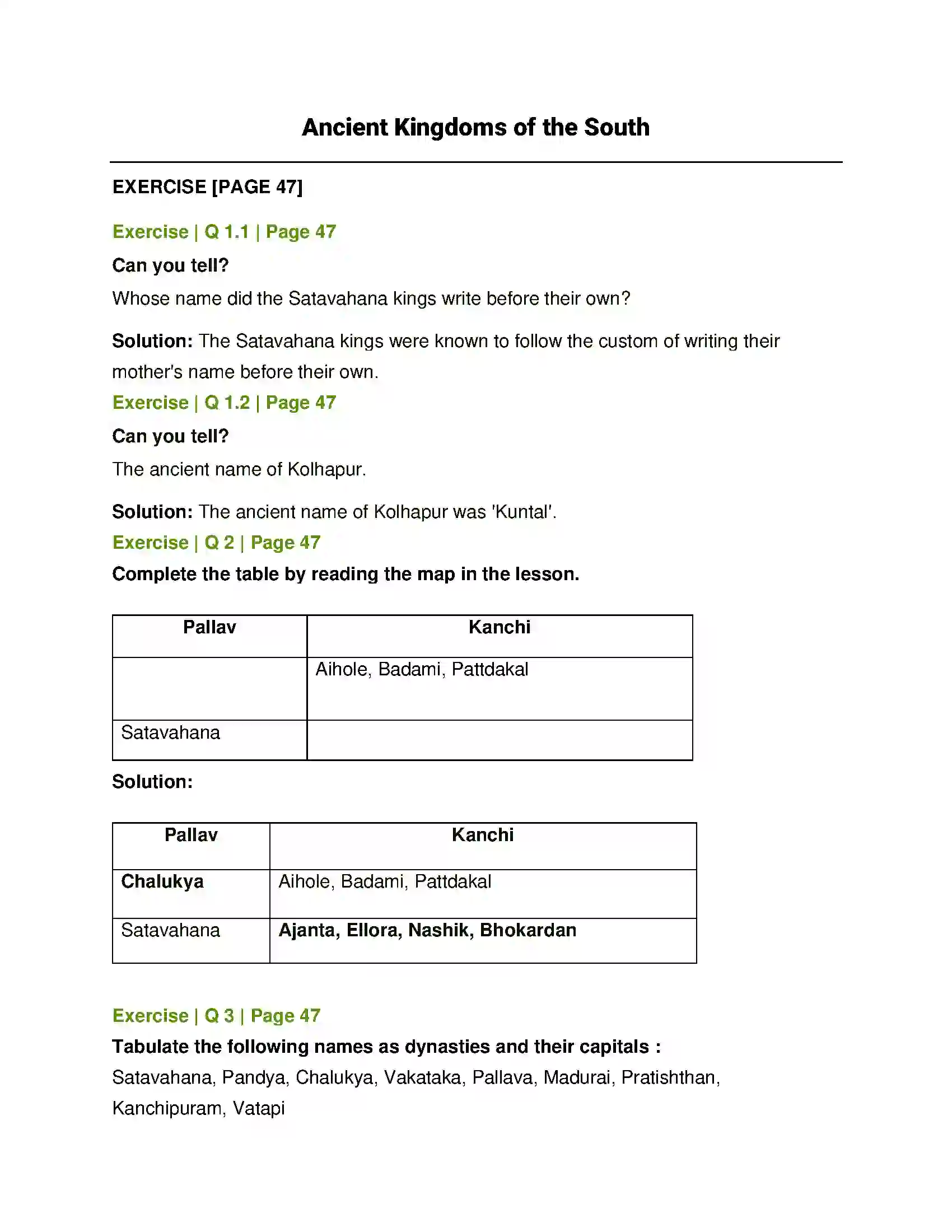 Maharashtra Board Class 6th History and Civics Ancient Kingdoms of the South Solution 1