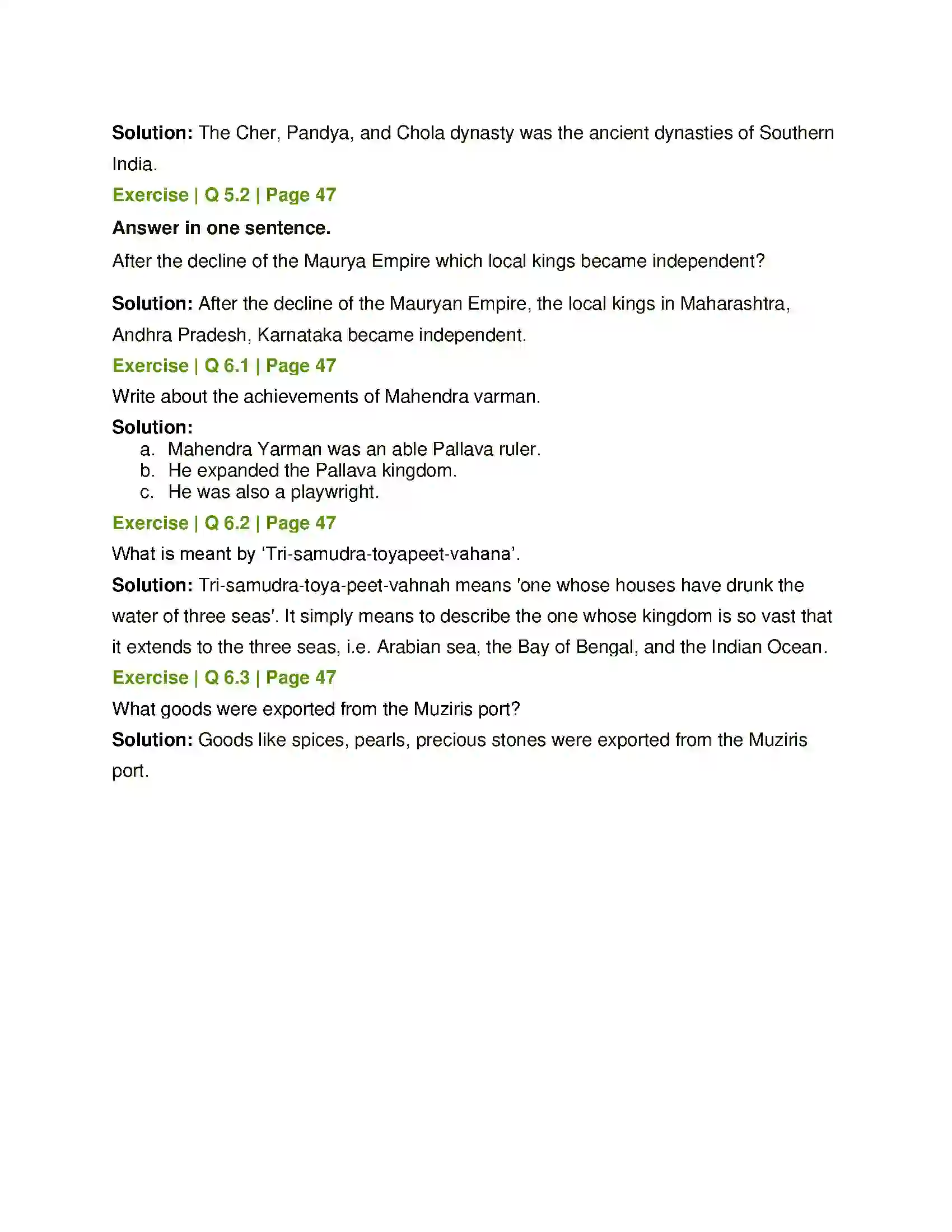 Maharashtra Board Class 6th History and Civics Ancient Kingdoms of the South Solution 4