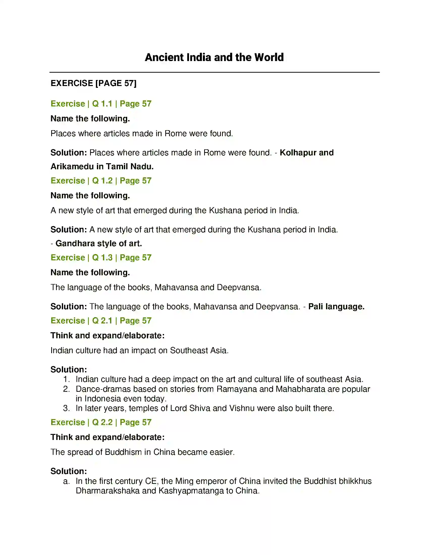 Maharashtra Board Class 6th History and Civics Ancient India and the World Solution 1