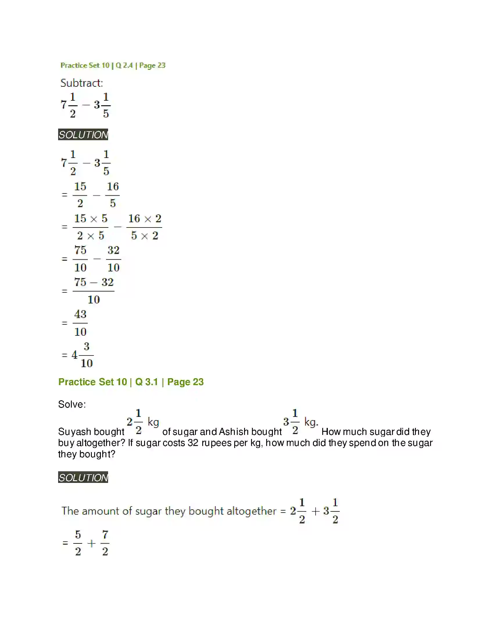 Maharashtra Board Class 6th Mathematics Operations on Fractions Solution 13