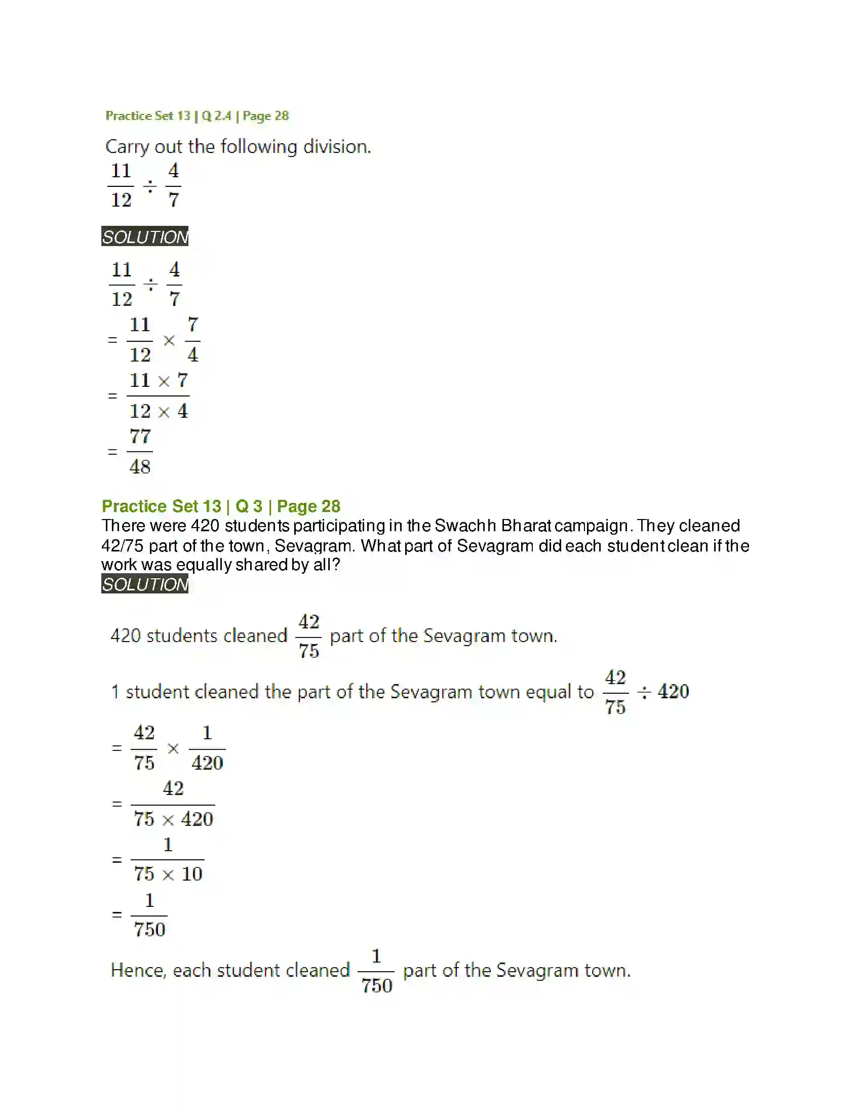Maharashtra Board Class 6th Mathematics Operations on Fractions Solution 24