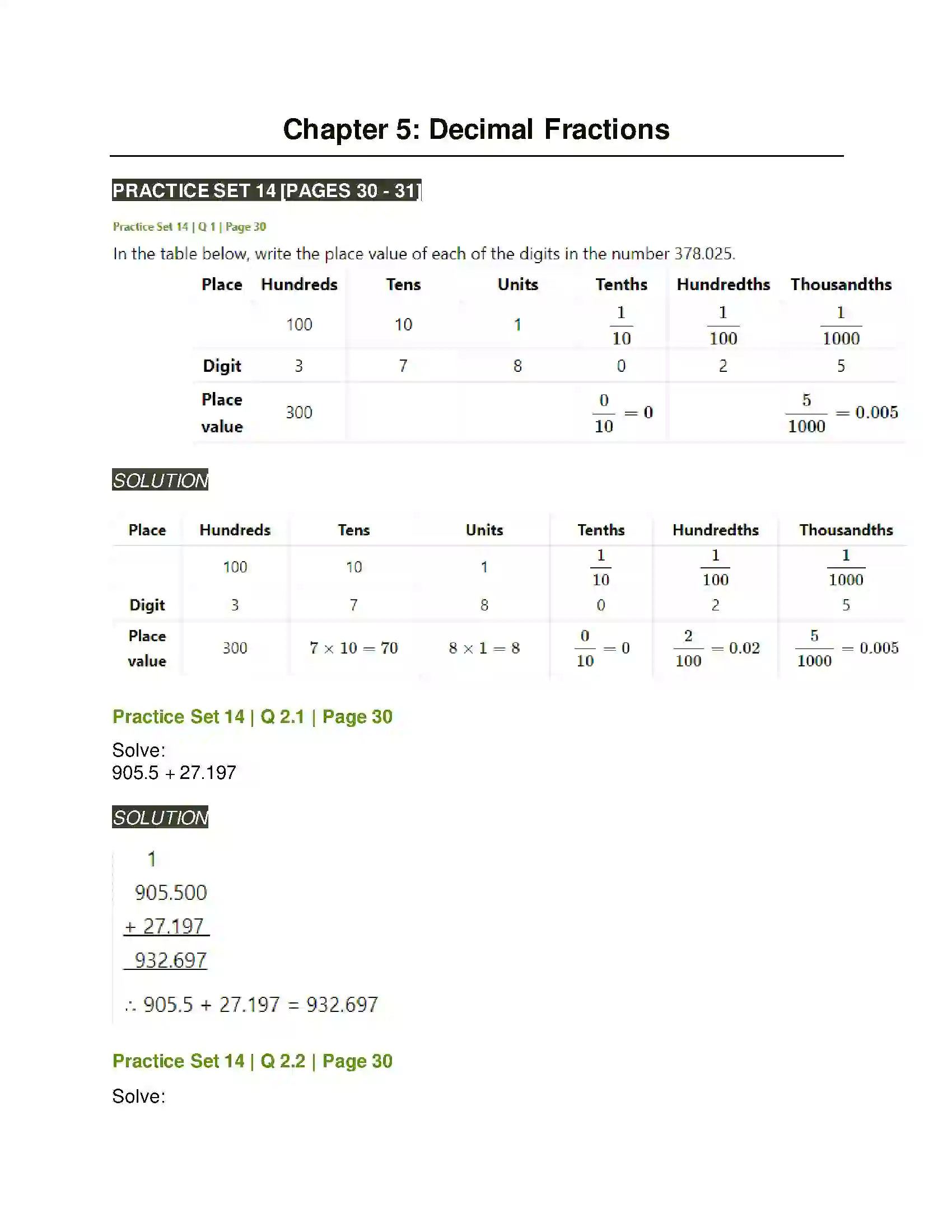 Maharashtra Board Class 6th Mathematics Decimal Fractions Solution 1