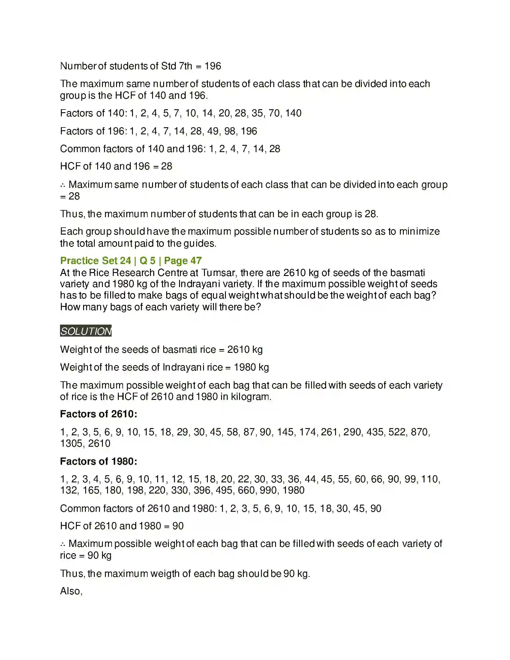 Maharashtra Board Class 6th Mathematics HCF-LCM Solution 6