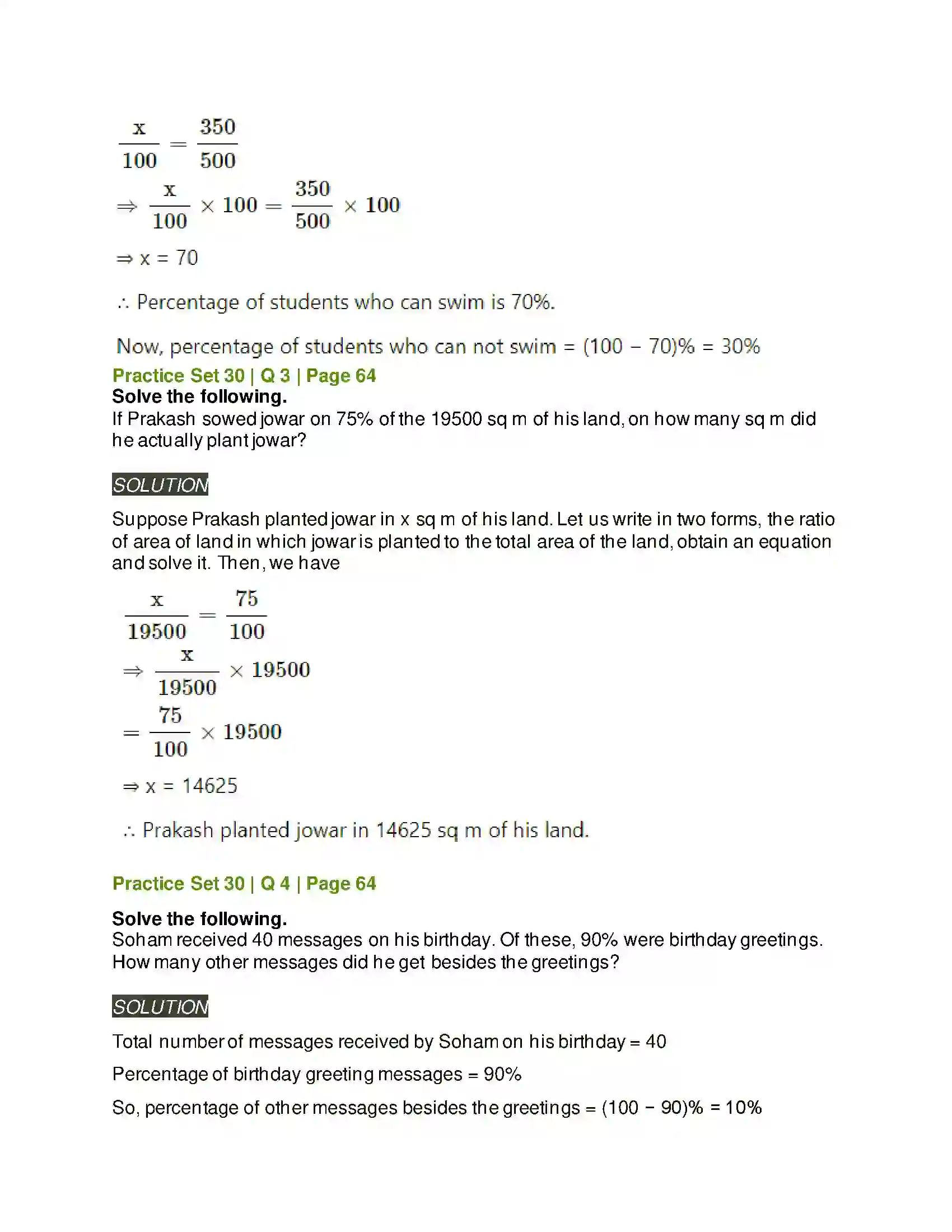 Maharashtra Board Class 6th Mathematics Percentage Solution 2