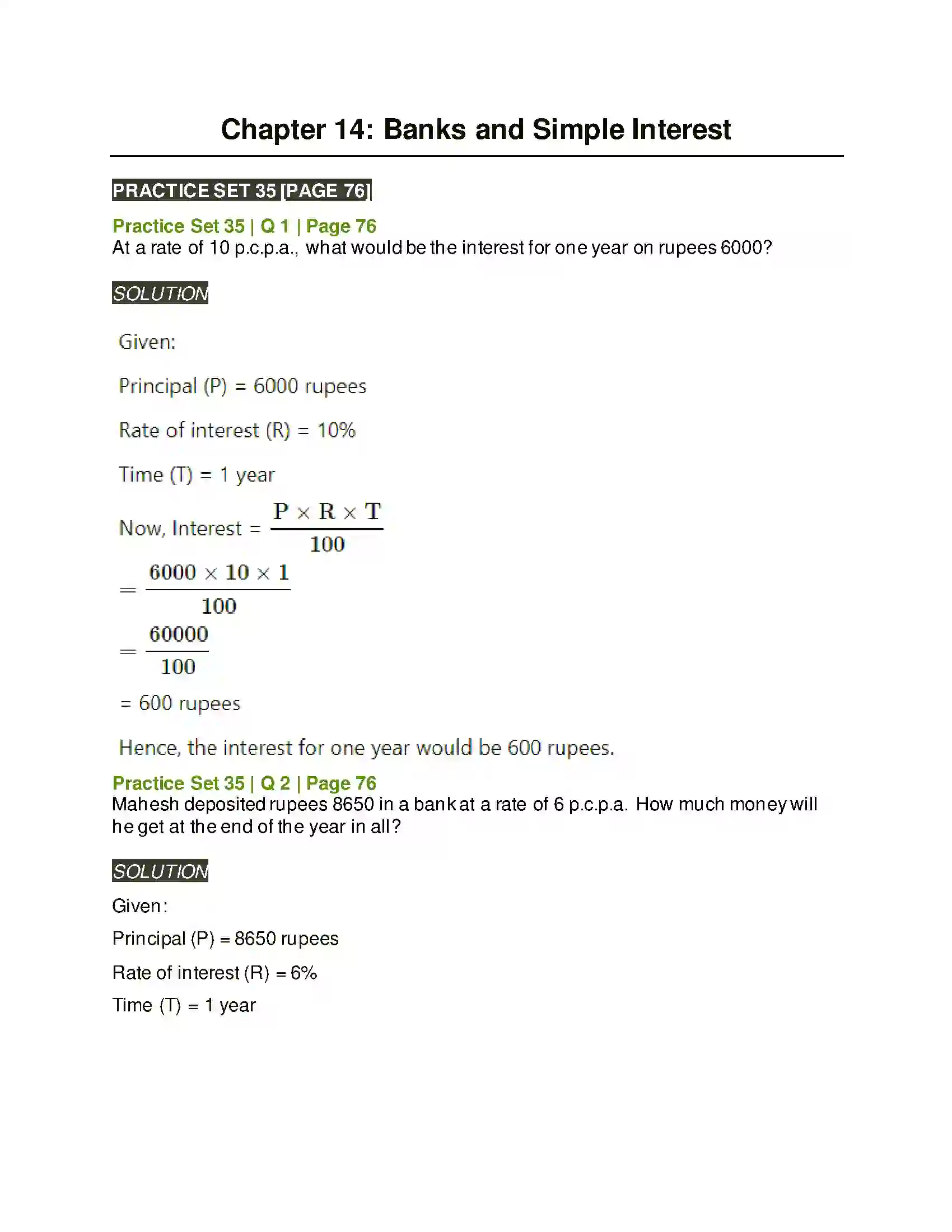 Maharashtra Board Class 6th Mathematics Banks and Simple Interest Solution 1