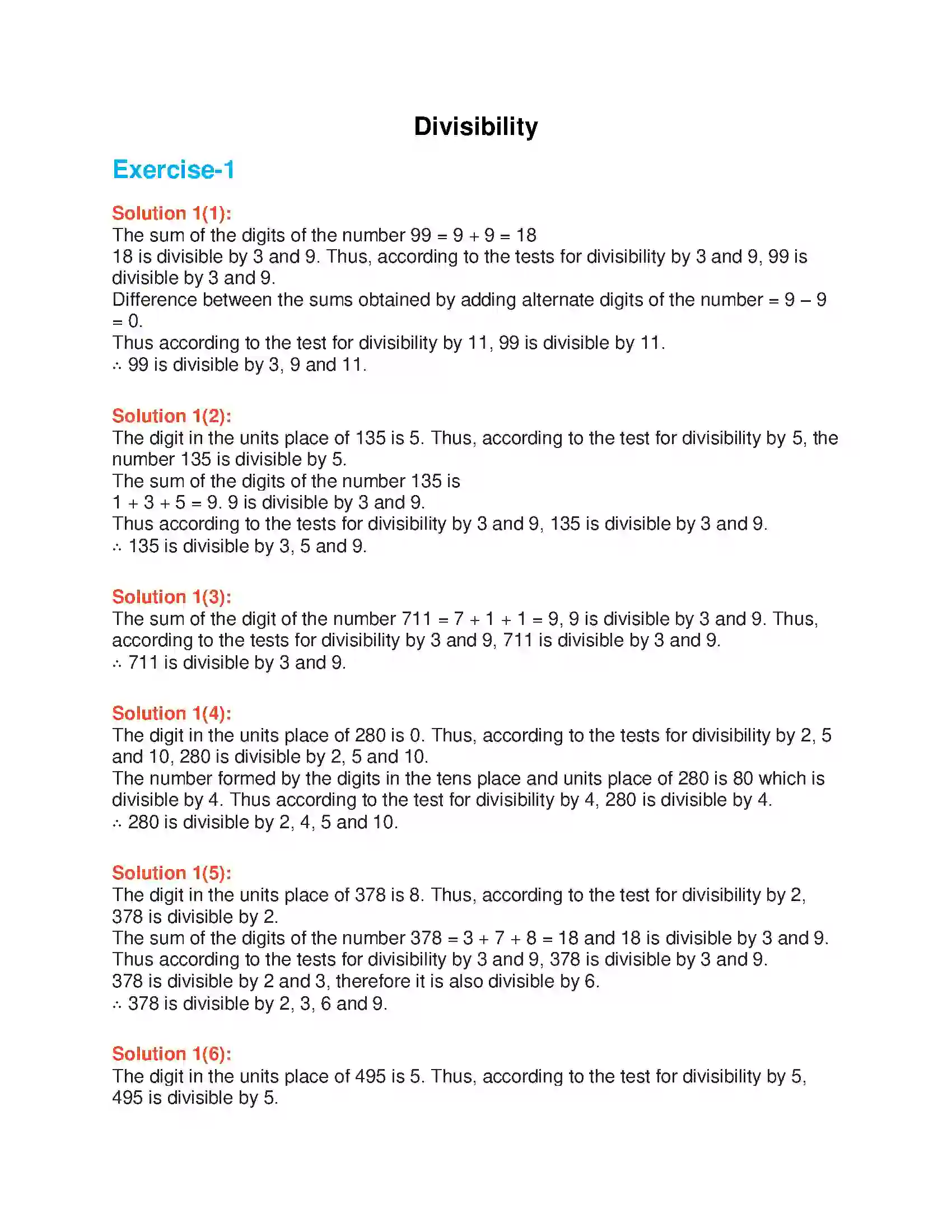 Maharashtra Board Class 6th Mathematics Divisibility Solution 1